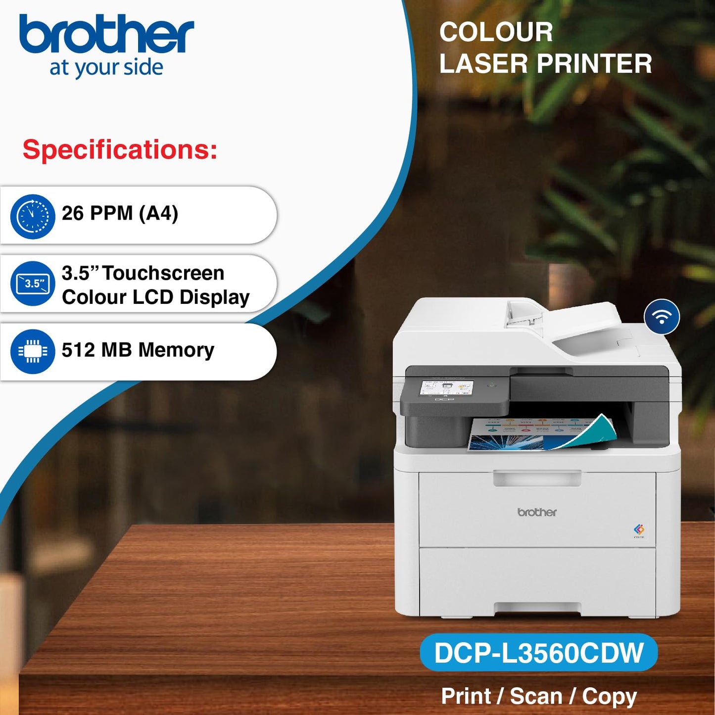Brother DCP-L3560CDW (New Launch) Auto Duplex Color Laser LED Printer, ADF, Multifunction Print Scan Copy, 3.5 Inch TFT LCD Display, (Gigabit Ethernet WiFi Dual Band WiFi Direct), Free Installation