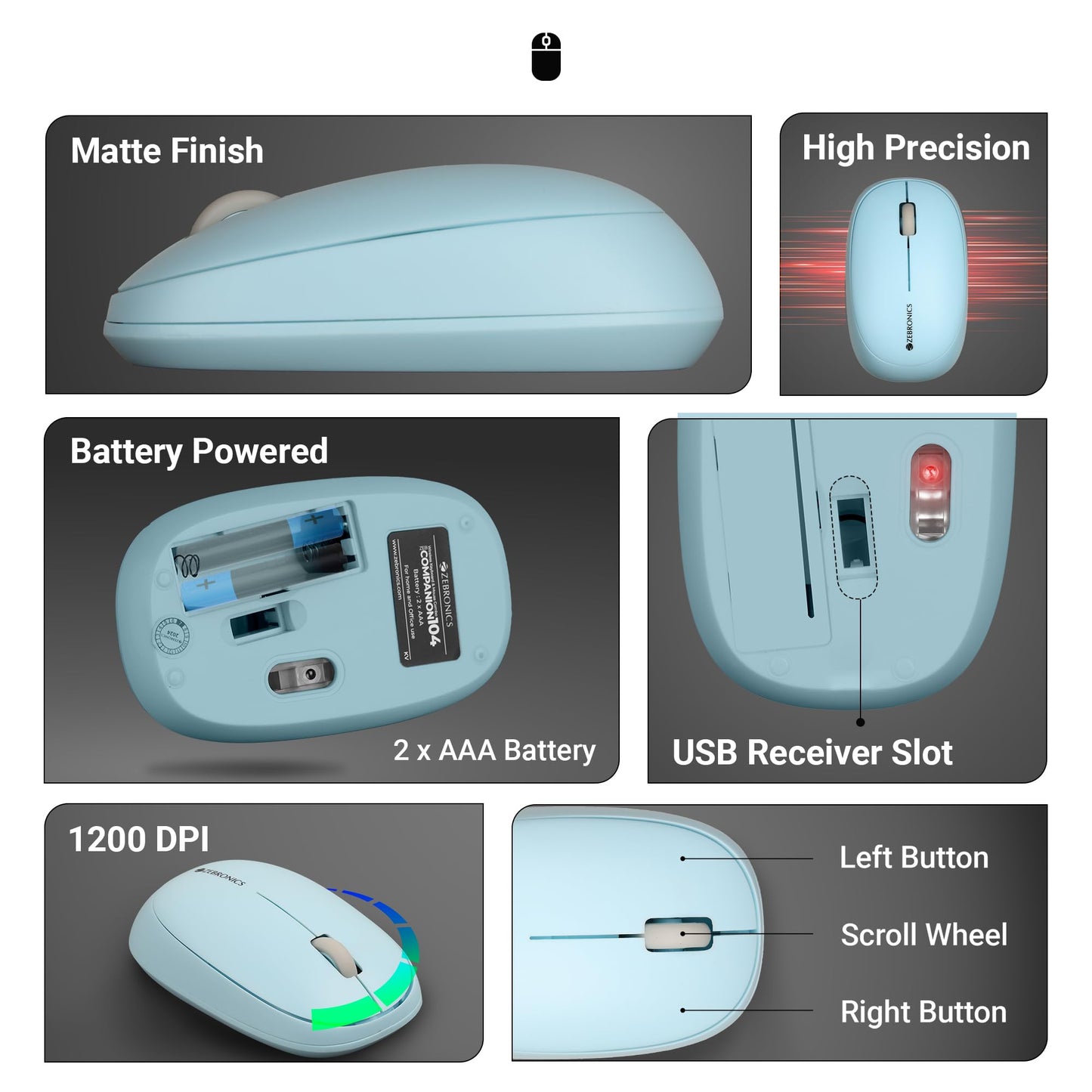ZEBRONICS Companion 104 2.4GHz Wireless Keyboard & Mouse Combo, 100 Keys, Laser Printed Keycaps, Integrated Multimedia Keys, 3 Button Mouse, 1200 DPI, High Precision, Advanced Optical Sensor (Blue)