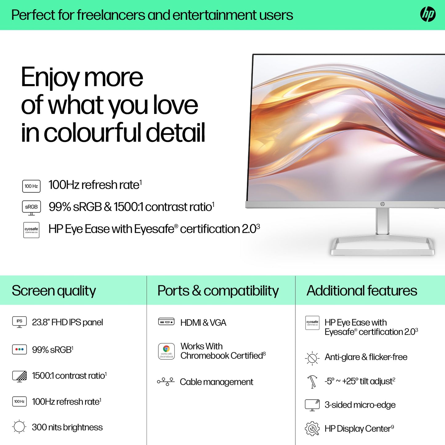 HP Series 5 23.8 inch FHD Monitor with Speakers - 524sf,23.8inch