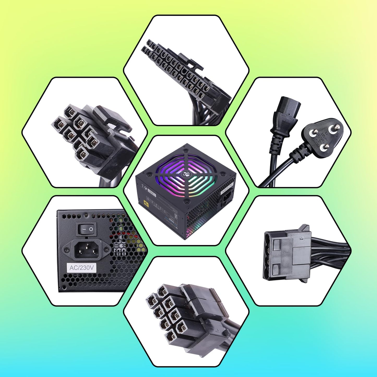 ZEBRONICS ZS500 500W Power Supply with Silent 120mm RGB Fan, SATA x 3, 12V 28A (Max.), Over Voltage/Short Circuit Protection