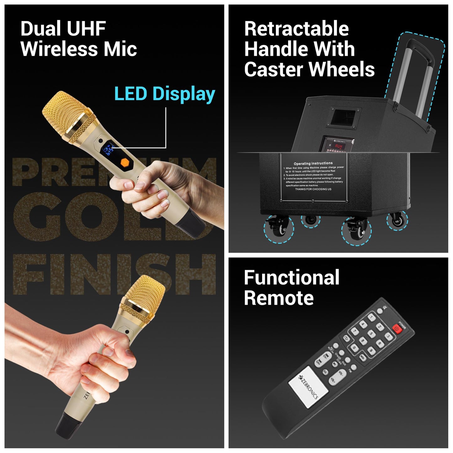 ZEBRONICS Metal Pro Powerful DJ Trolley Speaker with UHF Wireless Mic