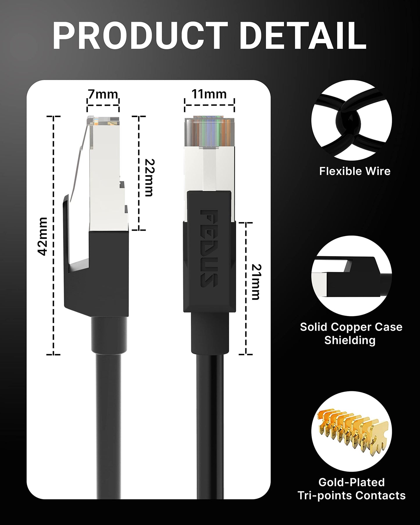 FEDUS 100 Meter Heavy Duty Outdoor Cat6 Cable Weatherproof/UV Resistant 10000mbps Ethernet Cable Suitable for Direct Burial Installations Ethernet Patch LAN Cable,Internet cable Network Cord Black