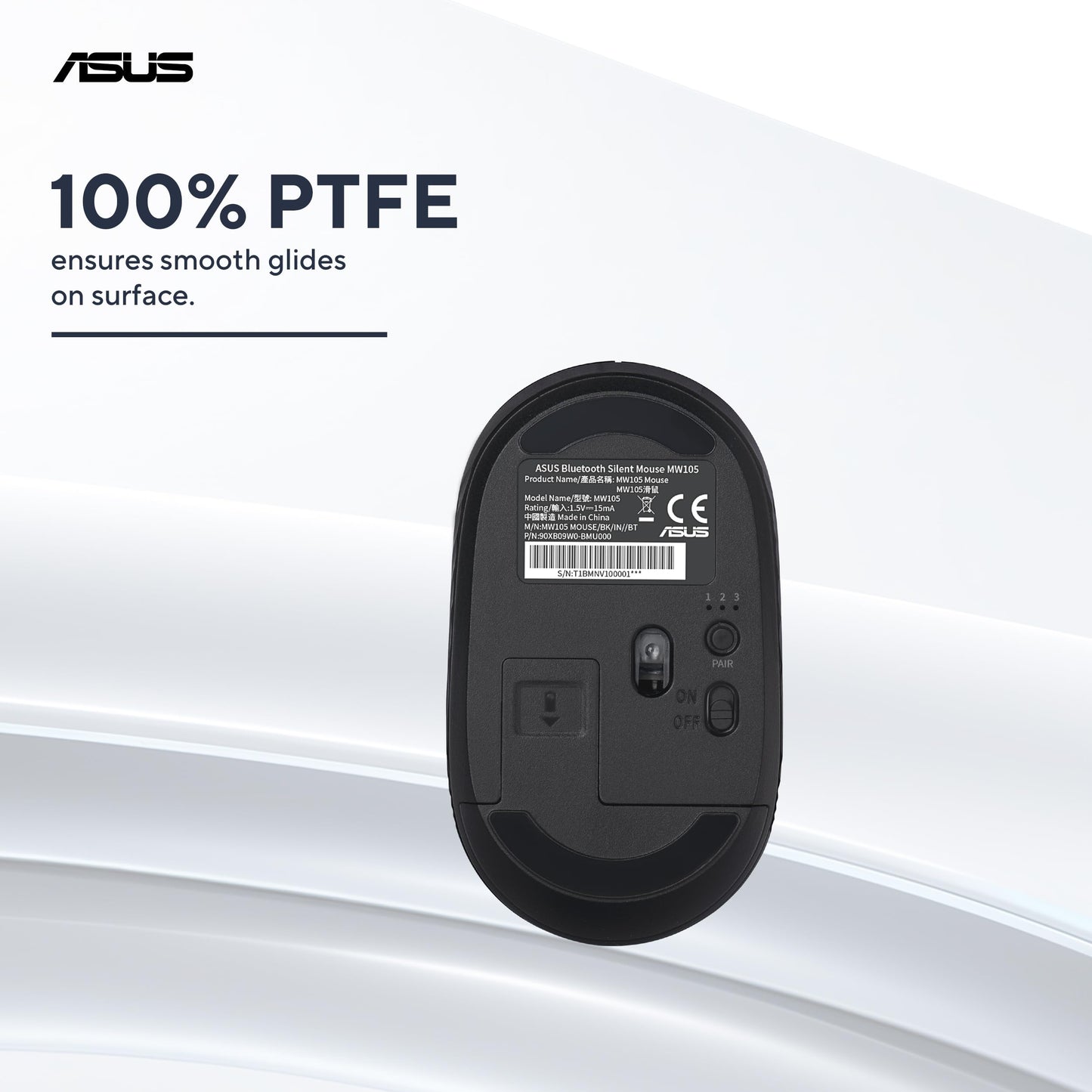 ASUS MW105 Multi-Device Wireless Bluetooth Silent Mouse, Adjustable DPI, Ambidextrous Shape, Connects Upto 3 Devices, Optical Tracking, Compatible with PC/Laptop- (Black) 48 Grams, 3 Year Warranty