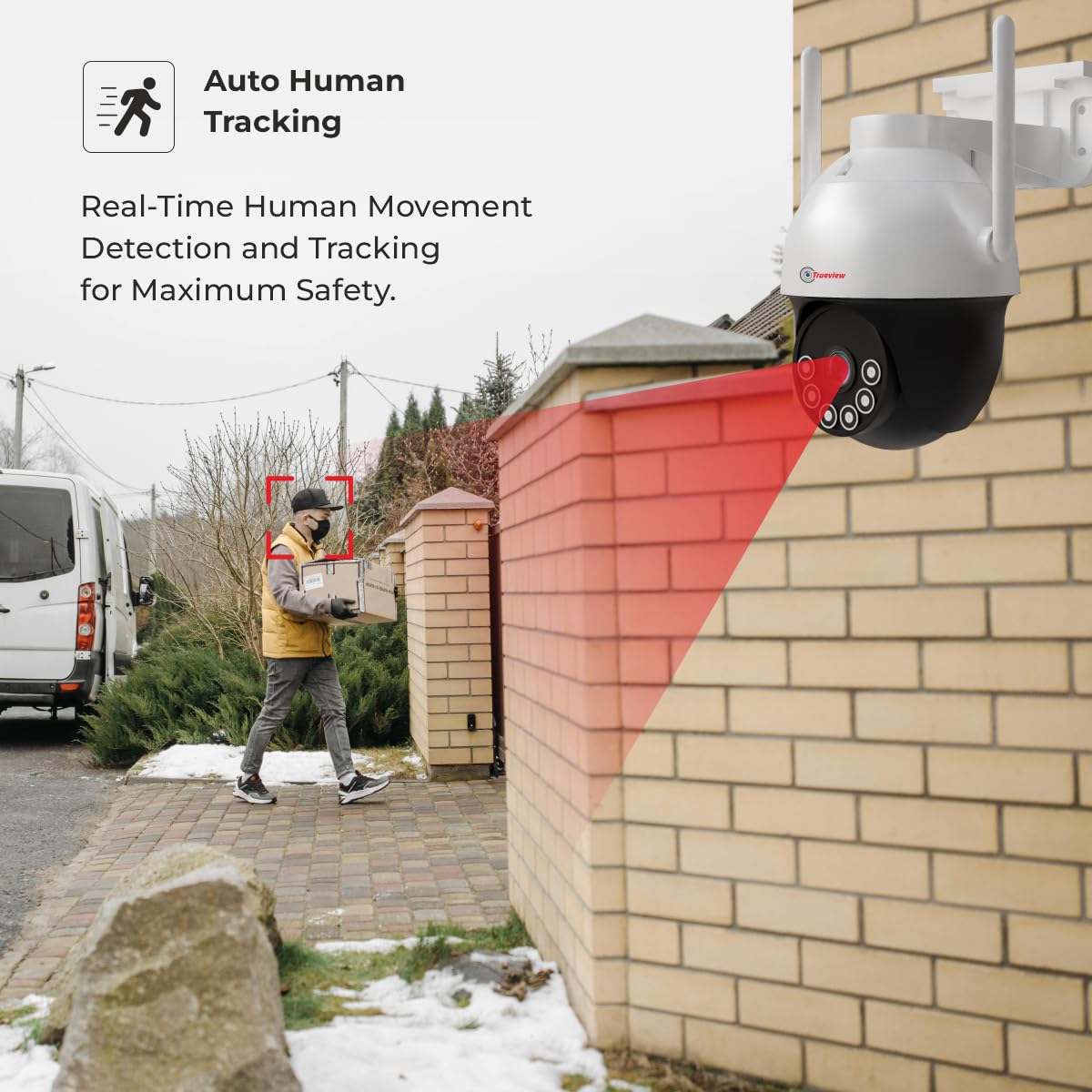 Trueview 3Mp HD 4G SIM Based Pan Tilt CCTV Camera, Outdoor Indoor Security Camera, Water Proof, 2 Way Talk, Cloud Storage, Motion Detect, Supports SD Card Up to 256 GB, Color Night Vision, Alexa
