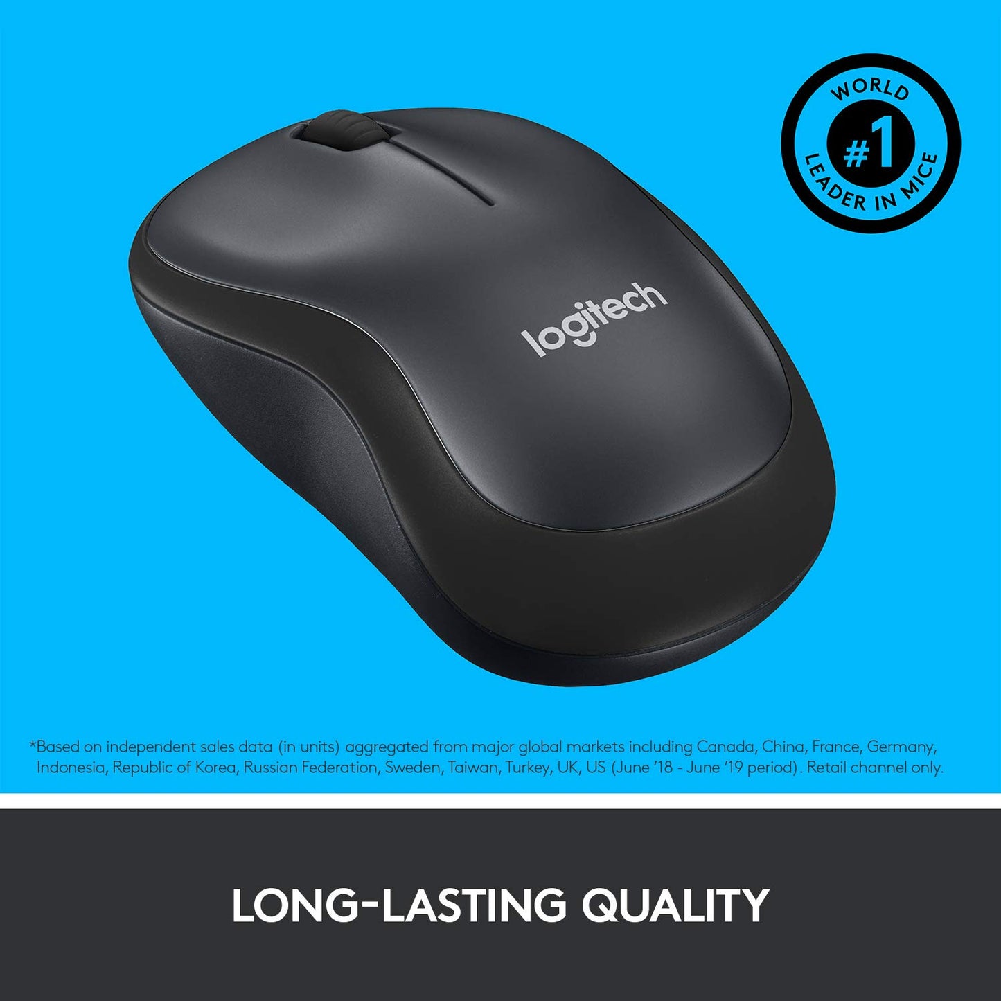 Logitech M221 Wireless Mouse, Silent Buttons, 2.4 GHz with USB Mini Receiver, 1000 DPI Optical Tracking, 18-Month Battery Life, Ambidextrous PC/Mac/Laptop - Black