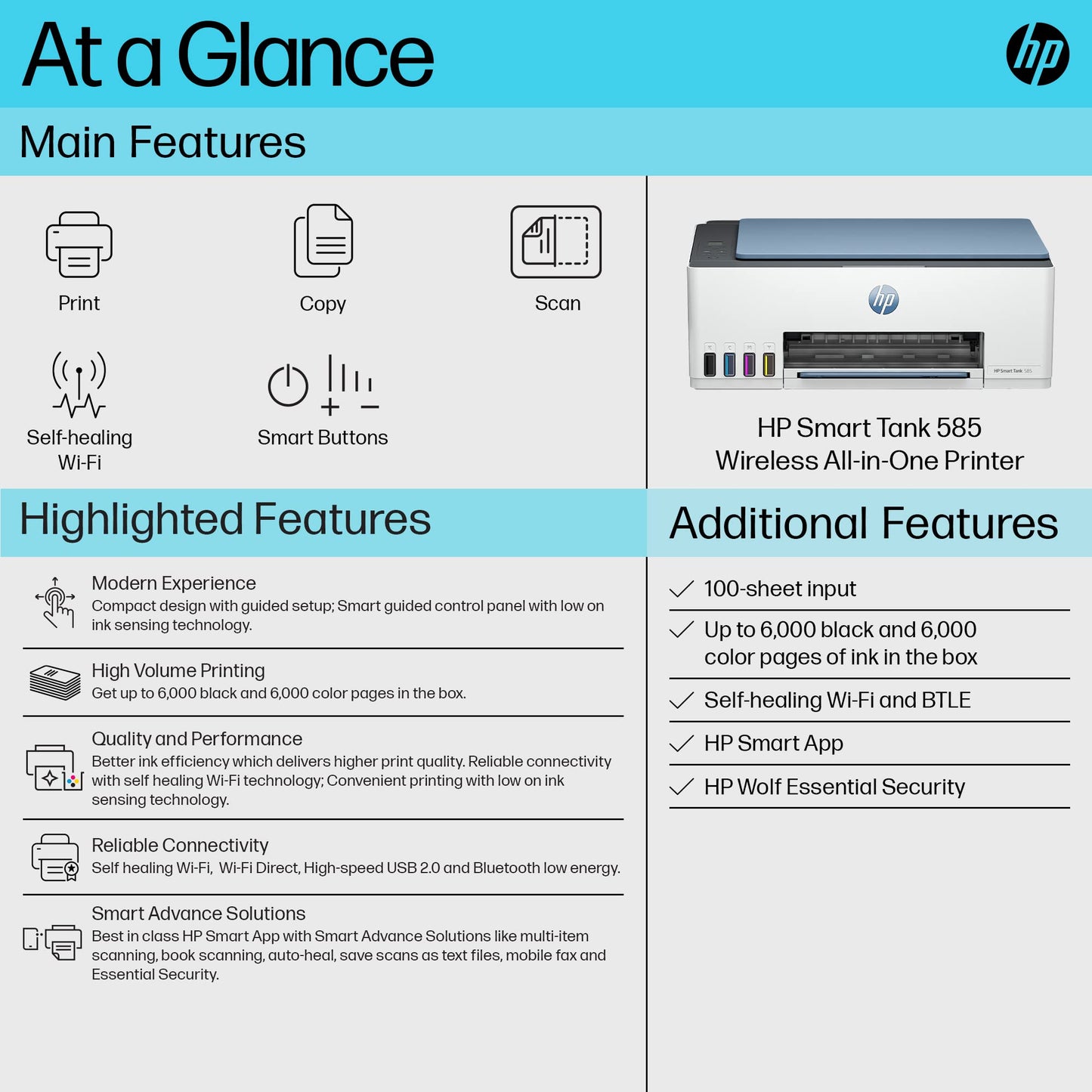 HP Smart Tank 585 All-in-One WiFi Colour Printer, White