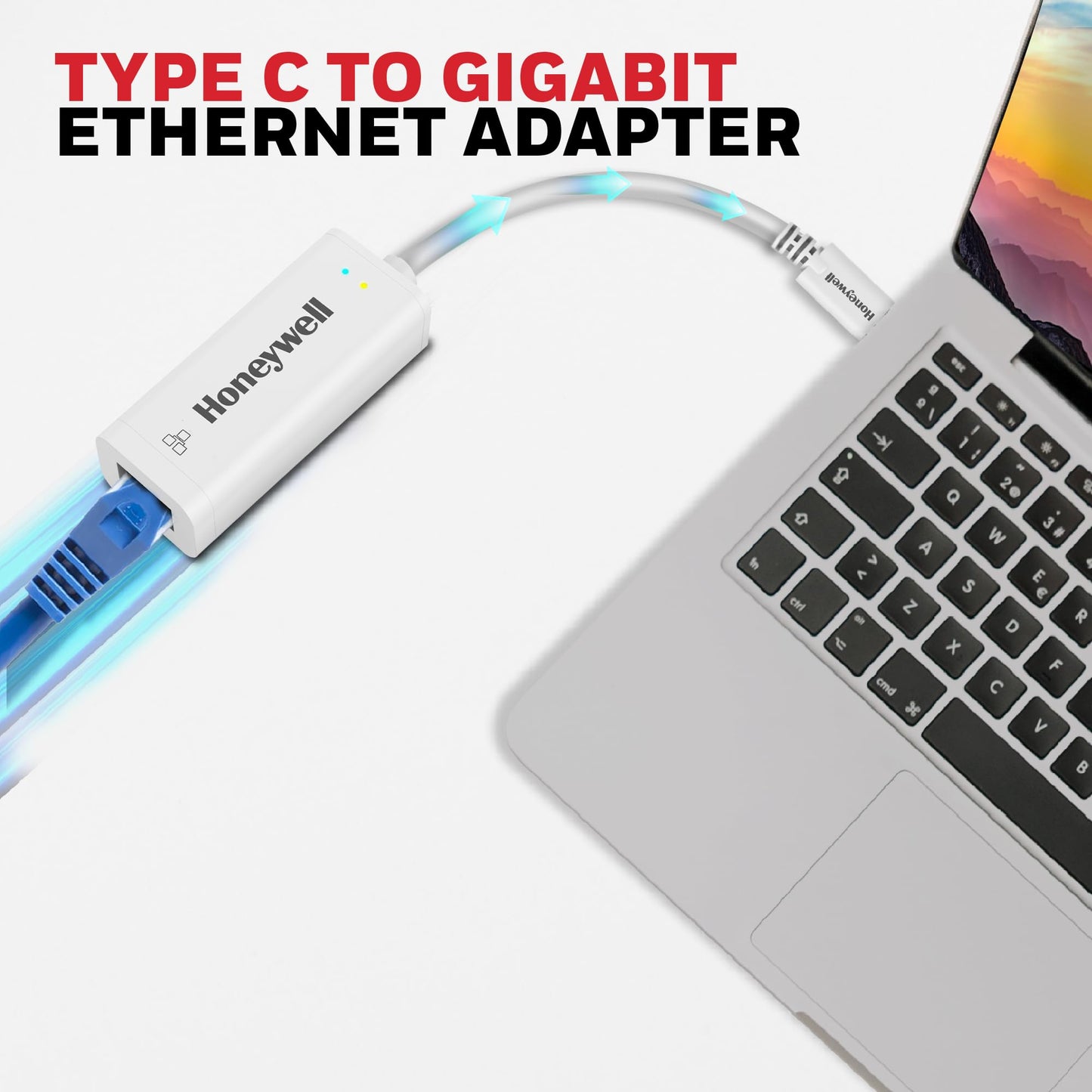Honeywell High-Speed Type C to RJ45 Gigabit Ethernet Adapter, 10/100/1000 MBPS Network LAN speeds, Universally Compatible with All Type C MacBooks, laptops, PCs, Xbox, PS5, Tablets, etc.