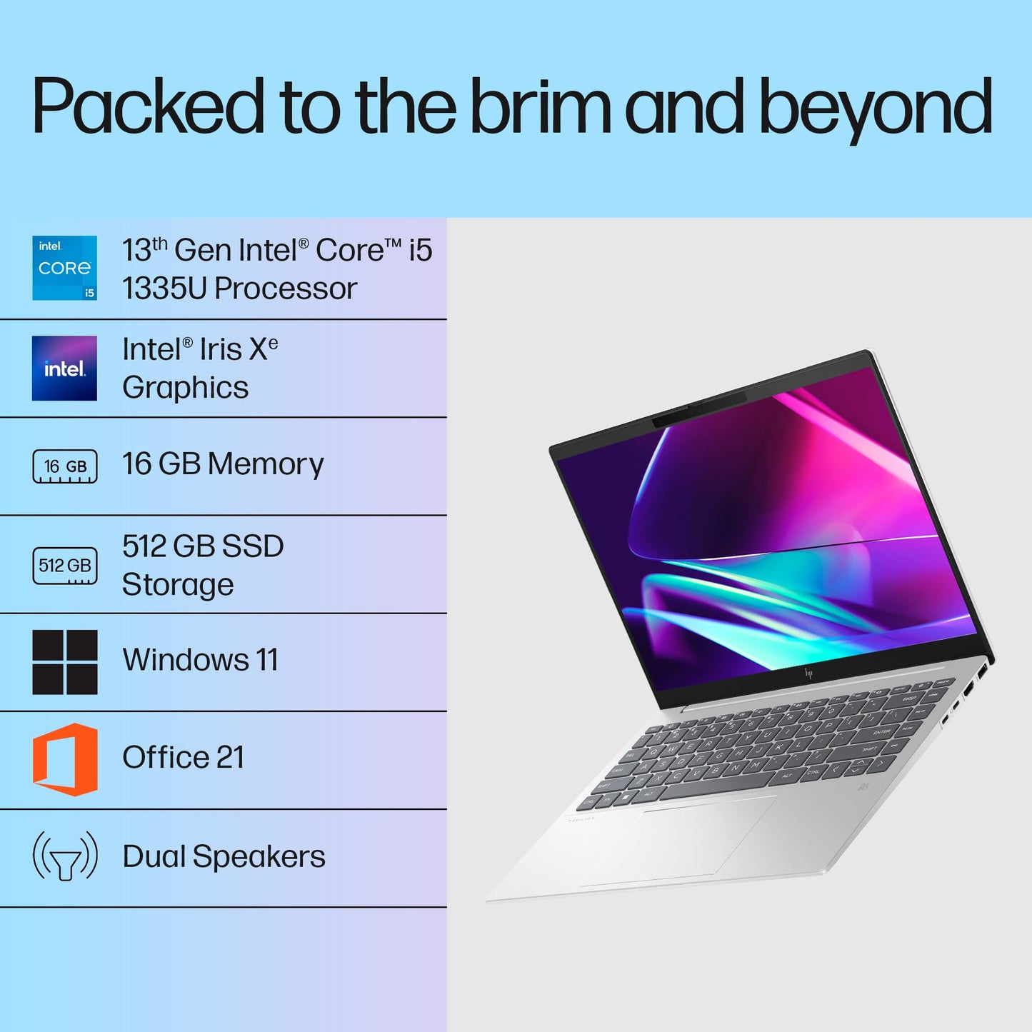 HP Pavilion Plus, 13th Gen Intel Core i5-1335U Laptop (16GB DDR5, 512GB SSD) IPS WUXGA Anti-Glare, 14"/35.6cm, Win 11, Office 21, Silver, 1.44kg, Intel Iris Xe Graphics, 5MP IR Camera, ew0116TU