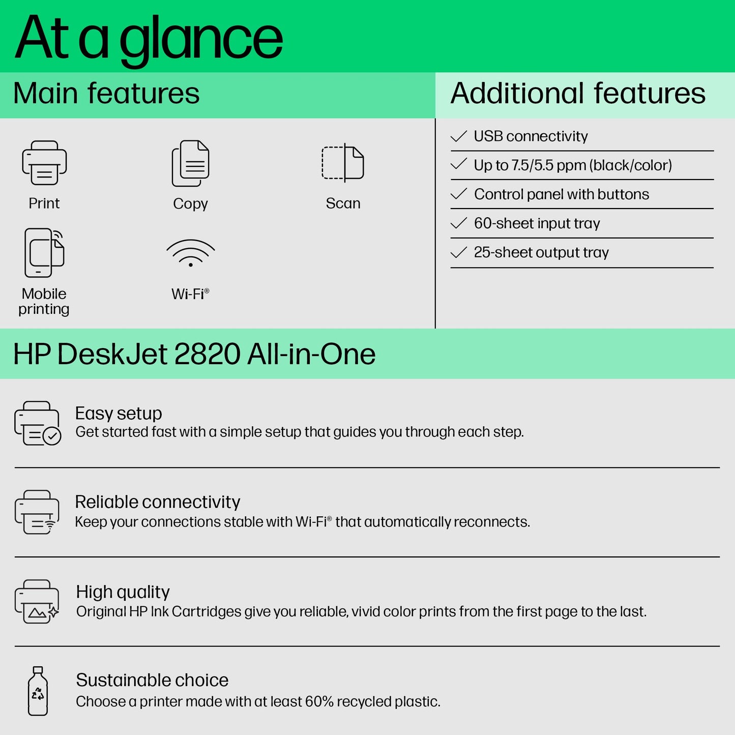 HP Deskjet 2820 WiFi Colour Printer - Print/Scan/Copy Ideal for Home