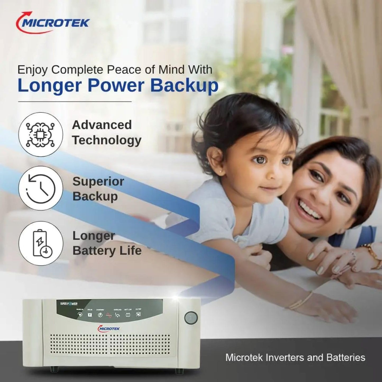 Microtek Super Power 1100VA Digital UPS (12V) DG – Advanced Backup Support 1 Battery with 2 Year Warranty for Home, Office & Shops