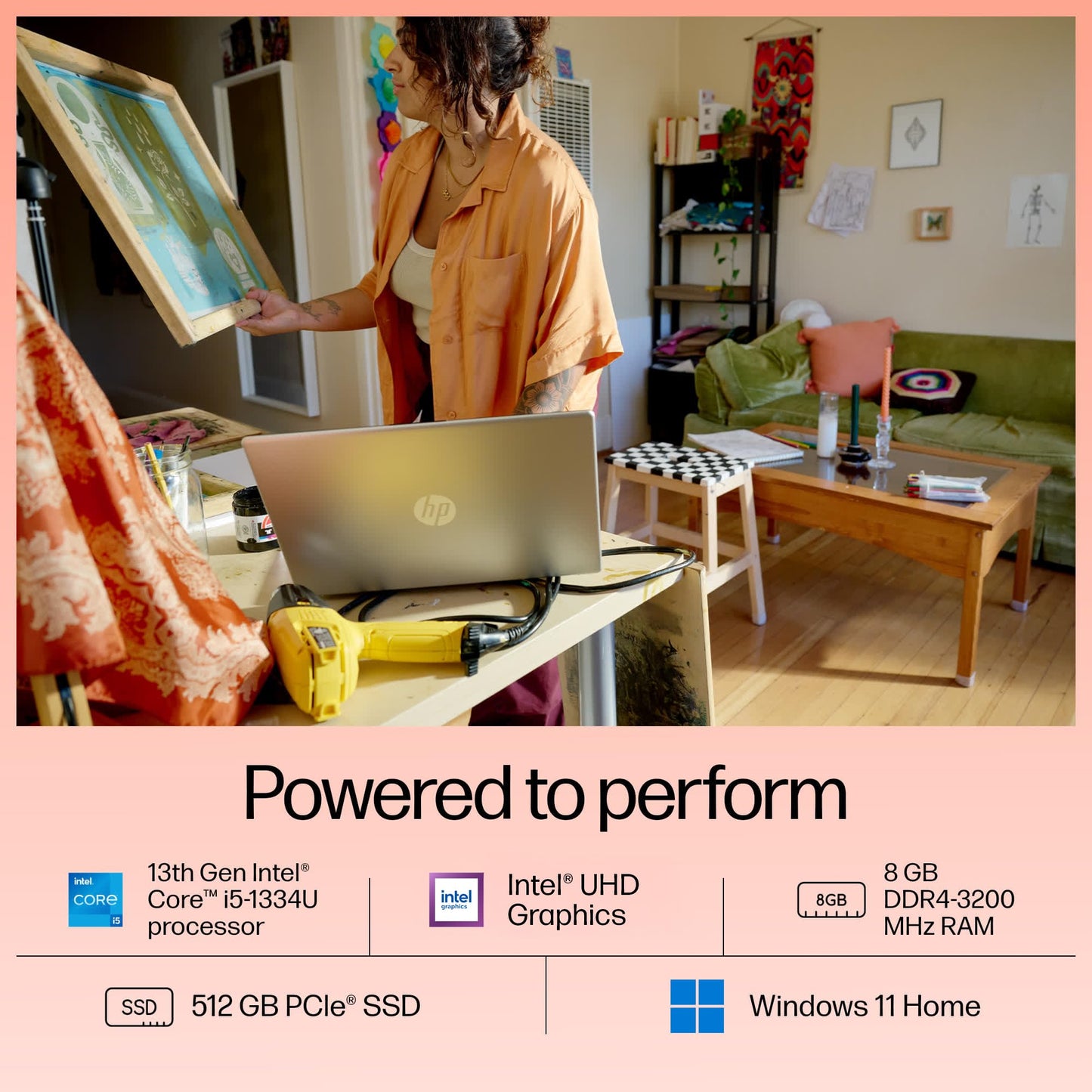HP 15, 13th Gen Intel Core i5-1334U Laptop (8GB RAM, 512GB SSD), Anti-Glare, 15.6"/39.6cm, FHD, Win 11, MS Office 2021, Silver, 1.59Kg, Intel UHD Graphics, FHD Camera, Backlit KB, fd0220TU