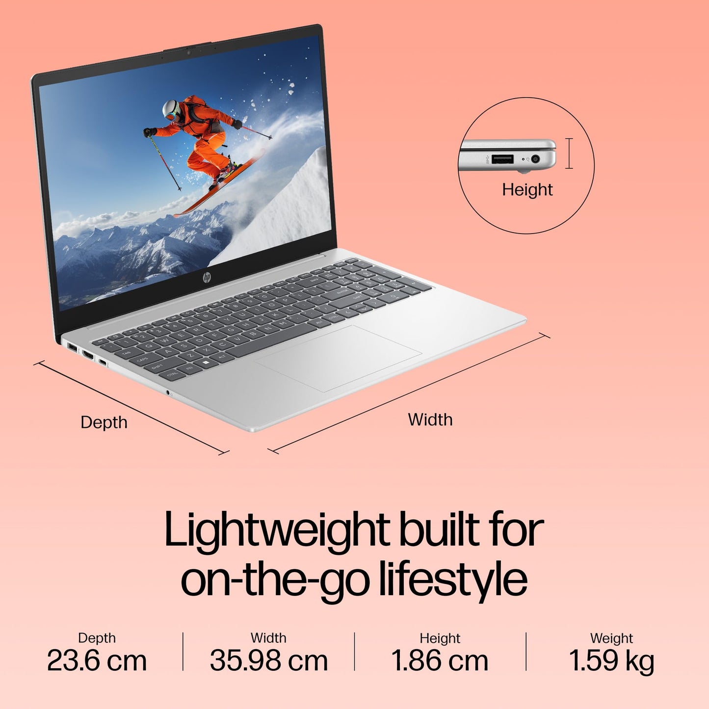 HP 15, 13th Gen Intel Core i5-1334U Laptop (16GB DDR4,512GB SSD) Anti-Glare, Micro-Edge,15.6''/39.6cm, FHD, Win11,M365,Office24, Silver,1.59kg, Iris Xe Graphics,FHD Camera w/Privacy Shutter, fd0577TU