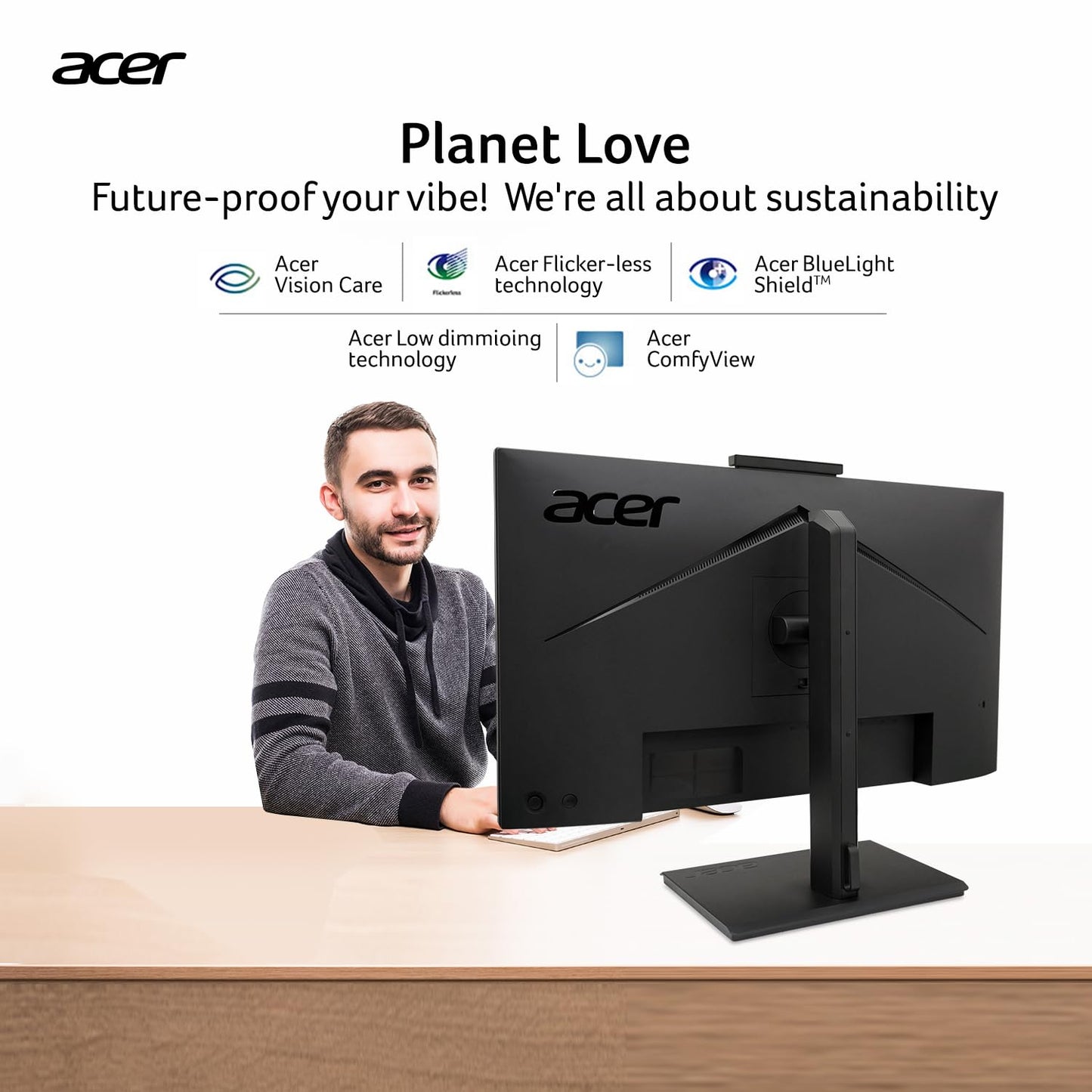 Acer B247Y D6 23.8 Inch IPS Full HD Backlit LED LCD Monitor I IR 5M Adjustable Webcam with Human Presence Detection, 120Hz, Height Adjustment and Pivot, HDMI, VGA, DP, USB 3.2 HUB I Stereo Speakers