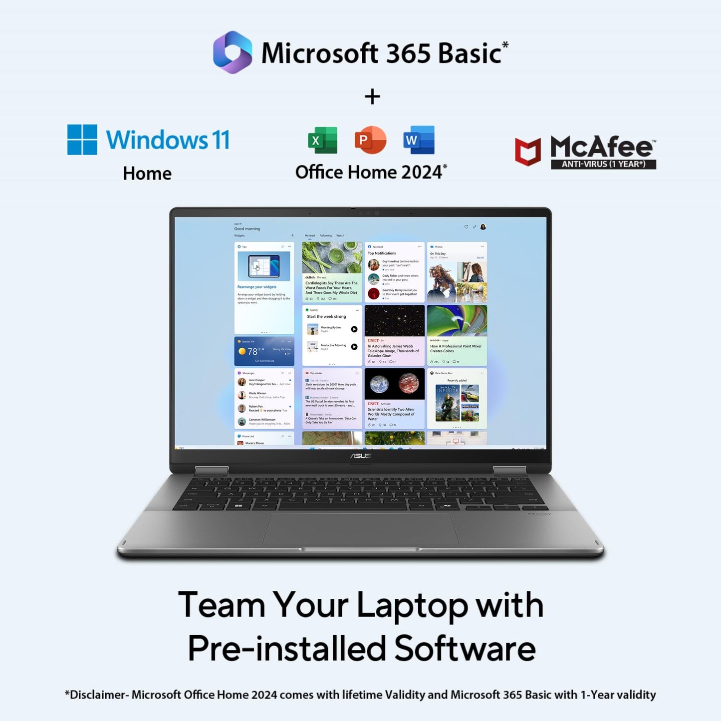 ASUS Vivobook 14 Flip,Intel Core Ultra 5 (Series 2),Copilot+ AI PC(Intel Arc iGPU/40TOPS/16GB/512GB/FHD+ Touch screen/14/Windows 11/M365 Basic (1Year)*/Office Home 2024/Gray/1.57 kg) TP3407SA-QL024WS