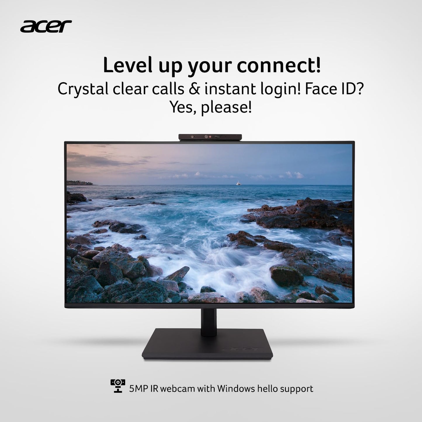 Acer B247Y D6 23.8 Inch IPS Full HD Backlit LED LCD Monitor I IR 5M Adjustable Webcam with Human Presence Detection, 120Hz, Height Adjustment and Pivot, HDMI, VGA, DP, USB 3.2 HUB I Stereo Speakers