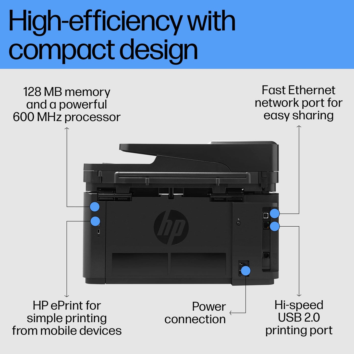 HP MFP M128Fn Laserjet Monochrome Printer: Print, Copy, Scan, Automatic Document Feeder, Ethernet, Fast Printing Upto 20Ppm, Easy and Secure Setup, 3 Year Warranty, Black