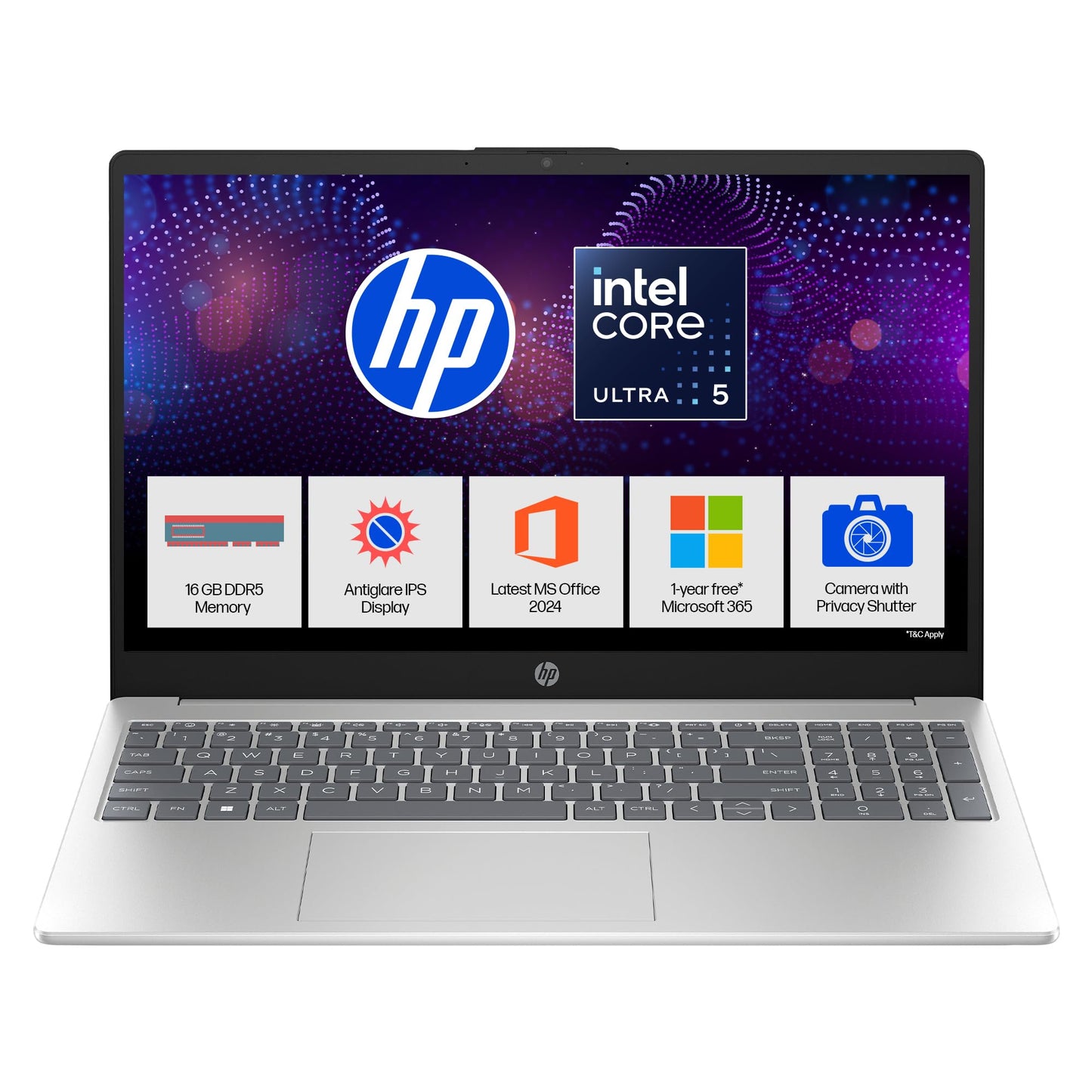 HP 15, Intel Core Ultra 5 125H Laptop (16GB DDR5,1TB SSD) IPS, Anti-Glare, Micro-Edge, 15.6''/39.6cm, FHD, Win11,M365 Basic(1yr),Office Home24,Silver,1.65kg, FHD Camera w/Shutter, Backlit, fd1255TU
