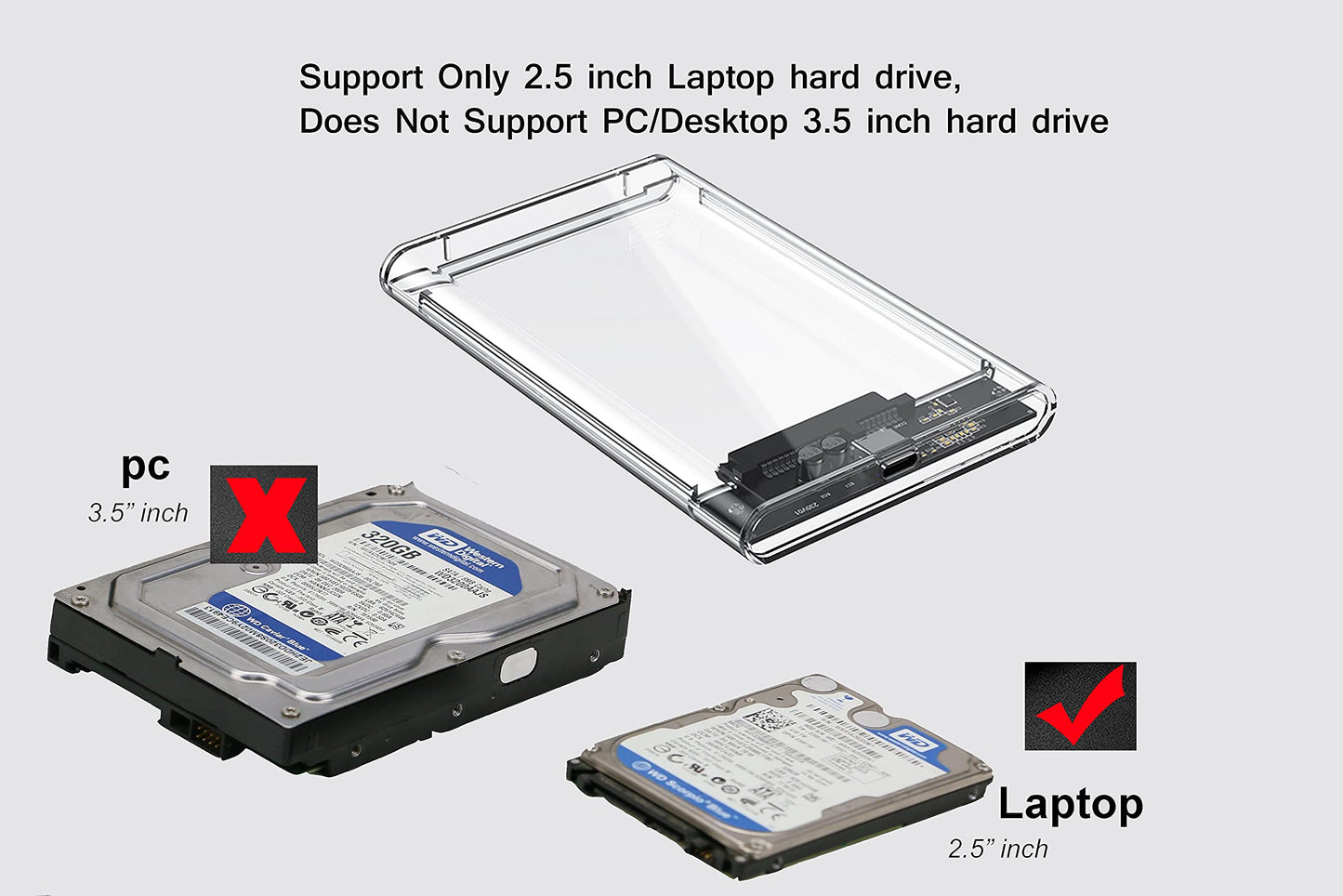 SmartTech 2.5 inch Sata HDD / SSD Hard Drive Enclosure USB 3.1 with Type C OTG Cable Internal Hard Disk Drive Case for External Portable Transparent Casing Computer Laptop (2.5- USB 3.1)