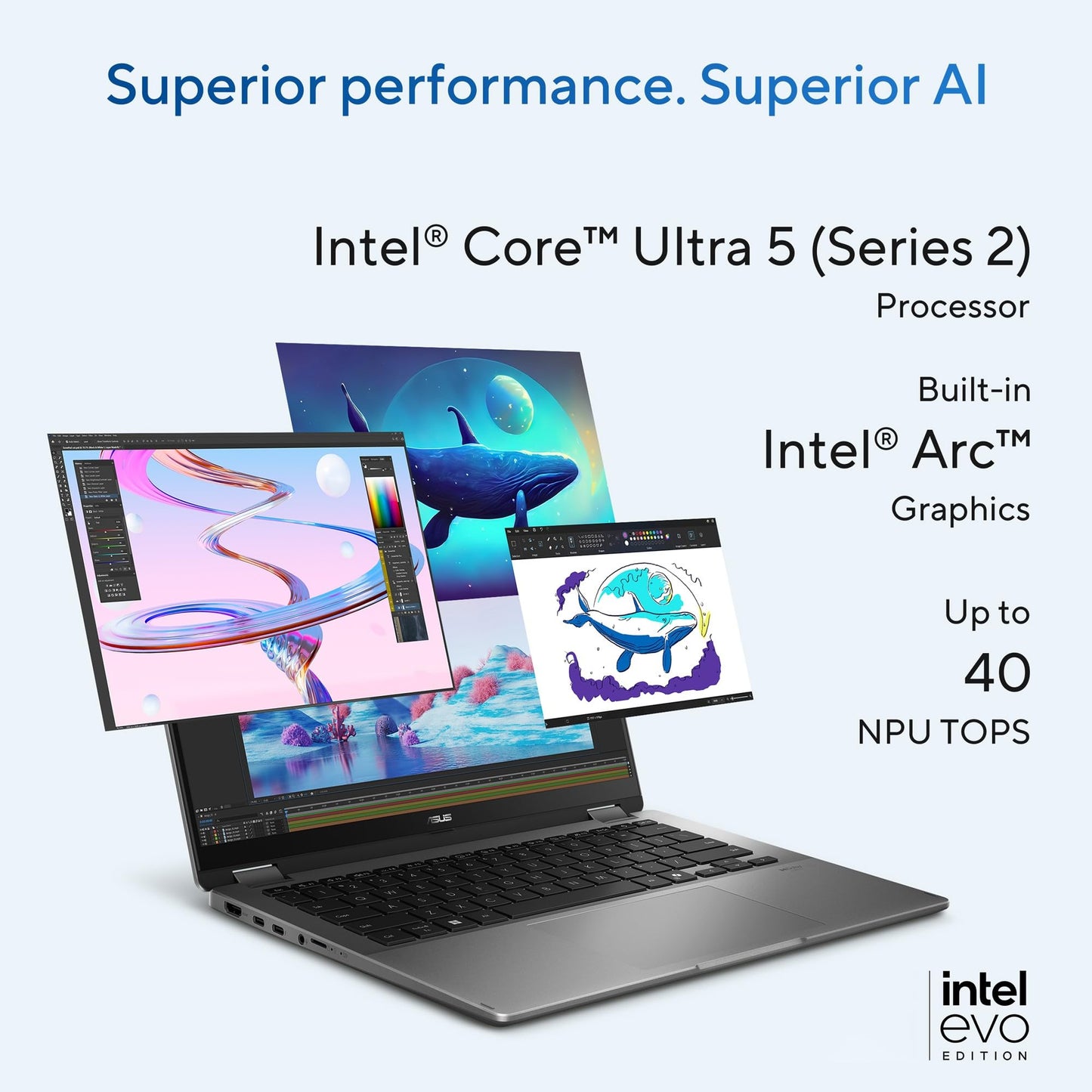 ASUS Vivobook 14 Flip,Intel Core Ultra 5 (Series 2),Copilot+ AI PC(Intel Arc iGPU/40TOPS/16GB/512GB/FHD+ Touch screen/14/Windows 11/M365 Basic (1Year)*/Office Home 2024/Gray/1.57 kg) TP3407SA-QL024WS