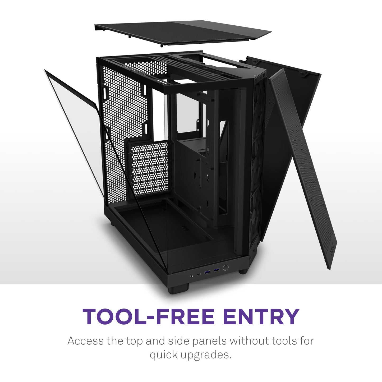 NZXT H6 Flow | CC-H61FB-01 | Compact Dual-Chamber Mid-Tower Airflow Case | Panoramic Glass Panels | High-Performance Airflow Panels | Includes 3 x 120mm Fans | Cable Management | Black