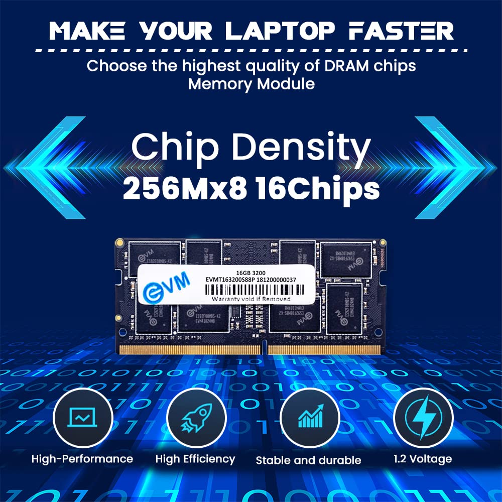 EVM 16GB DDR4 Laptop RAM 3200MHz - Unleash Your System's Full Potential - Perfect for Gamers, Office Work, and More - 10 Years Warranty (EVMT16G3200S88P)