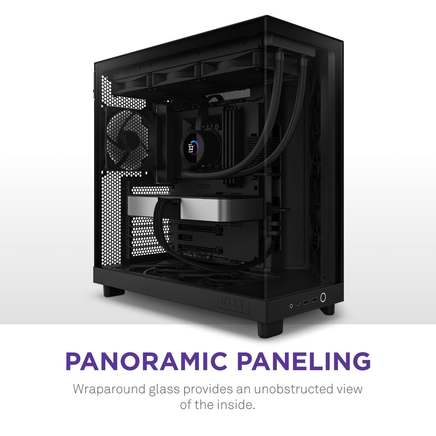 NZXT H6 Flow | CC-H61FB-01 | Compact Dual-Chamber Mid-Tower Airflow Case | Panoramic Glass Panels | High-Performance Airflow Panels | Includes 3 x 120mm Fans | Cable Management | Black