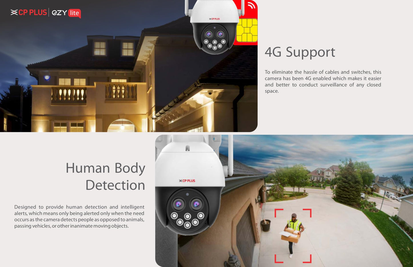 CP PLUS 4MP Dual Lense 4G SIM Supported Full Color PT Outdoor Camera | 10x Zoom Using Dual Lens | 360° View | Supports 2 Way Talk | SD Card (Upto 256 GB) | Motion Detection | EZ-S42G-D