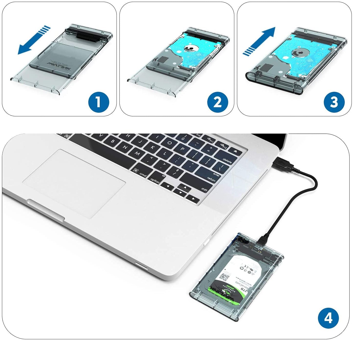 SmartTech 2.5 inch Sata HDD / SSD Hard Drive Enclosure USB 3.1 with Type C OTG Cable Internal Hard Disk Drive Case for External Portable Transparent Casing Computer Laptop (2.5- USB 3.1)