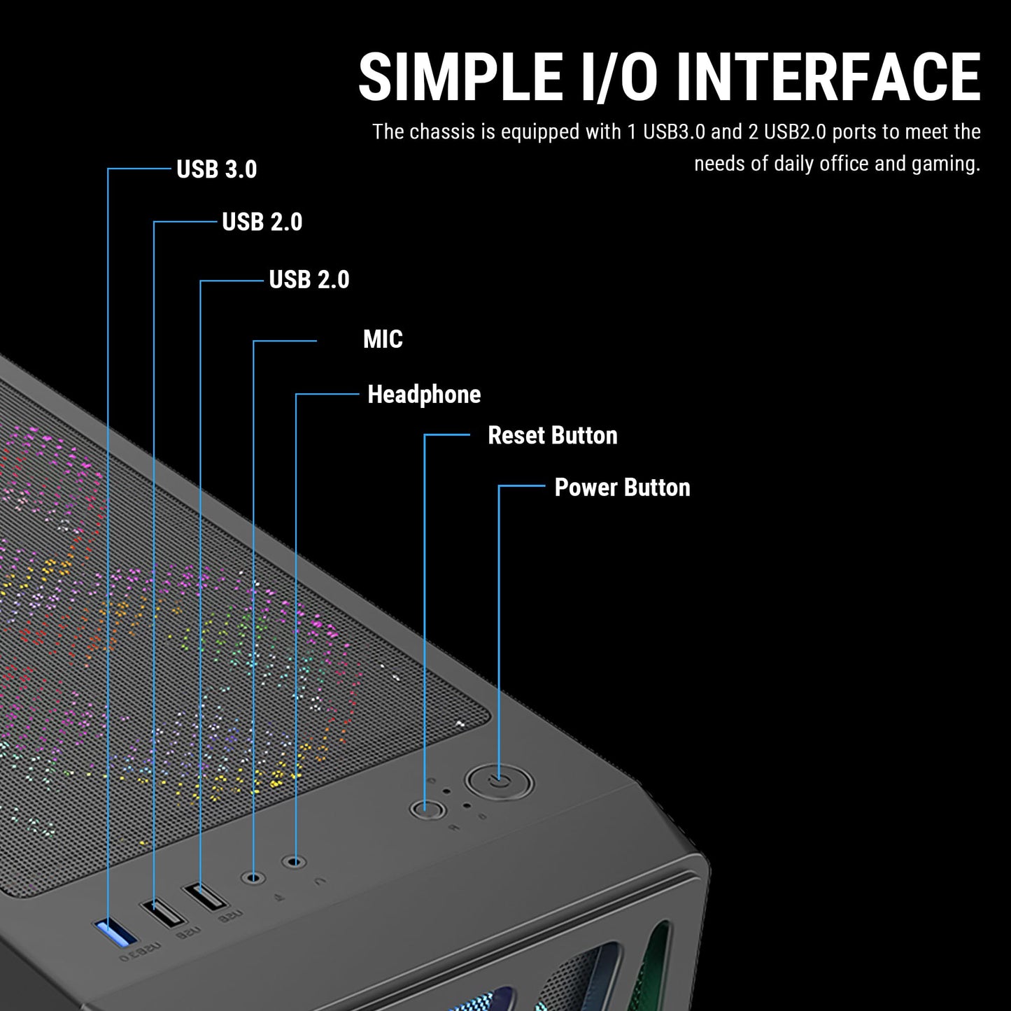 Ant Esports Elite 1100 Mid-Tower Computer Case/Gaming Cabinet - Black | Support ATX, M-ATX, ITX | Pre- Installed 3 x 120mm Front and 1 x 120mm Rear Rainbow Fans