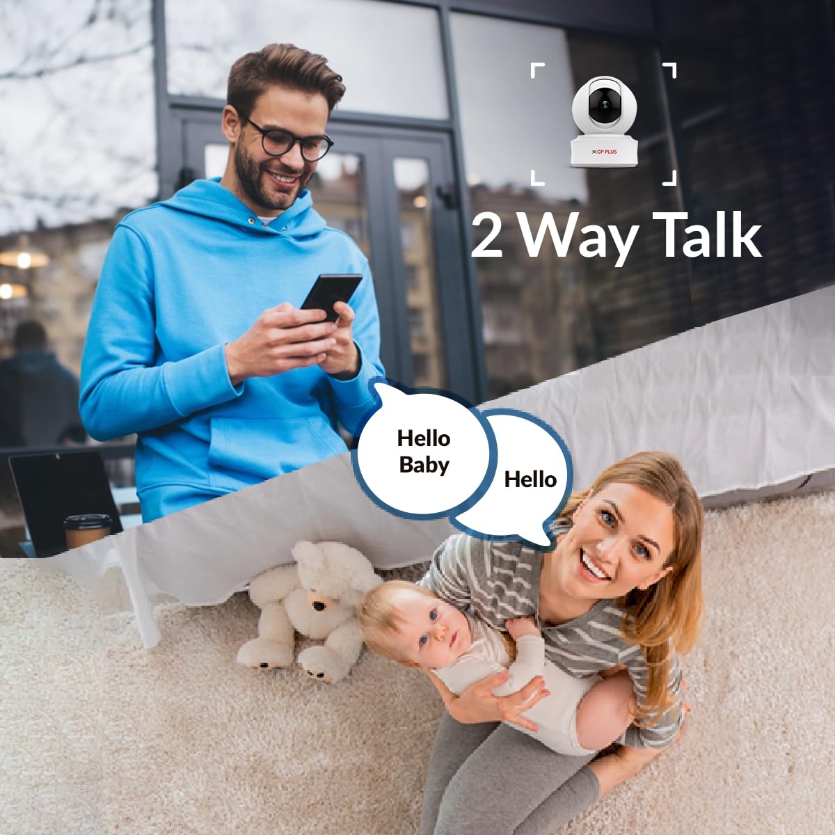 CP PLUS 2MP Full HD Smart Wi-fi CCTV Home Security Camera | 360° with Pan Tilt | 2Way Talk | Cloud Monitor | Motion Detect | Night Vision | Supports SD Card (Upto 128 GB), Alexa & Ok Google | CP-E21A
