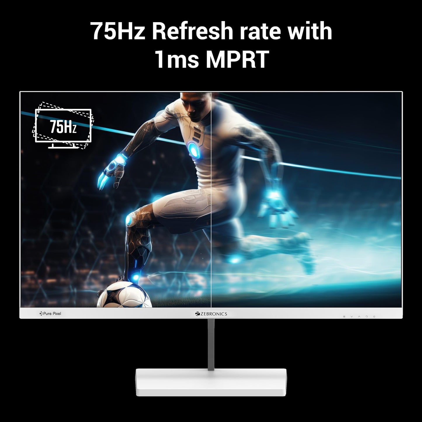 ZEBRONICS S27A 27" (68.5cm) LED Monitor, 75Hz, FHD 1920x1080, IPS Display, 1ms MPRT, 16:9 Aspect Ratio, 300Nits, 16.7M Colors, Dual Input - HDMI + VGA, Built-in Speakers, Wall Mountable