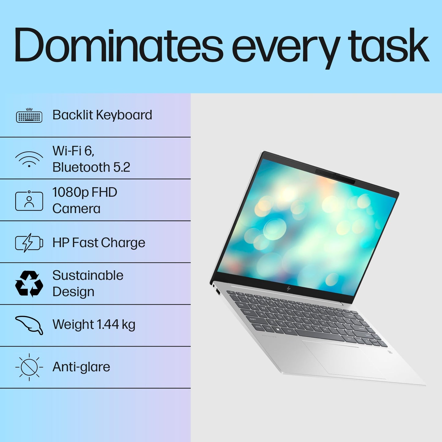 HP Pavilion Plus, 13th Gen Intel Core i5-1335U Laptop (16GB DDR5, 512GB SSD) IPS WUXGA Anti-Glare, 14"/35.6cm, Win 11, Office 21, Silver, 1.44kg, Intel Iris Xe Graphics, 5MP IR Camera, ew0116TU