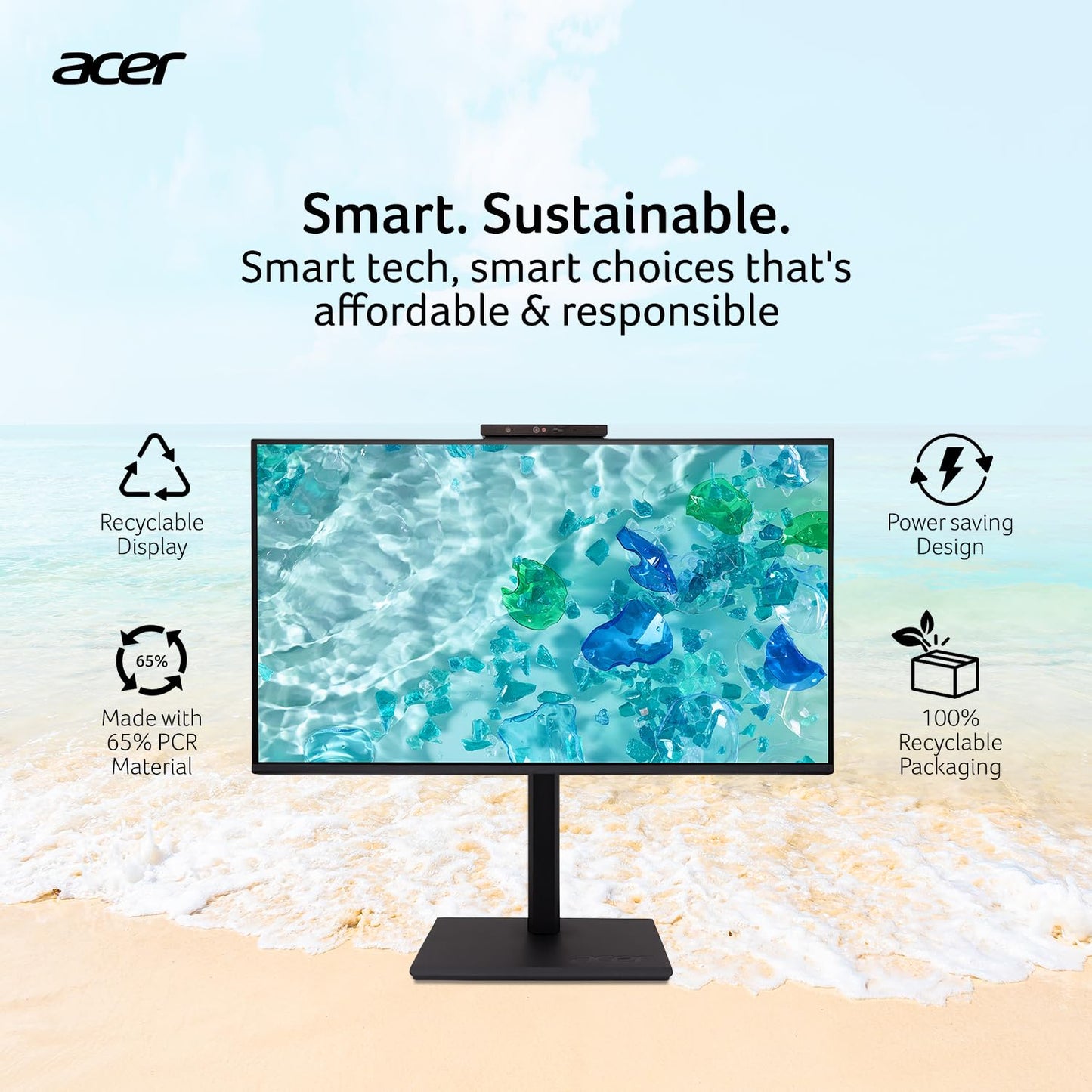 Acer B247Y D6 23.8 Inch IPS Full HD Backlit LED LCD Monitor I IR 5M Adjustable Webcam with Human Presence Detection, 120Hz, Height Adjustment and Pivot, HDMI, VGA, DP, USB 3.2 HUB I Stereo Speakers