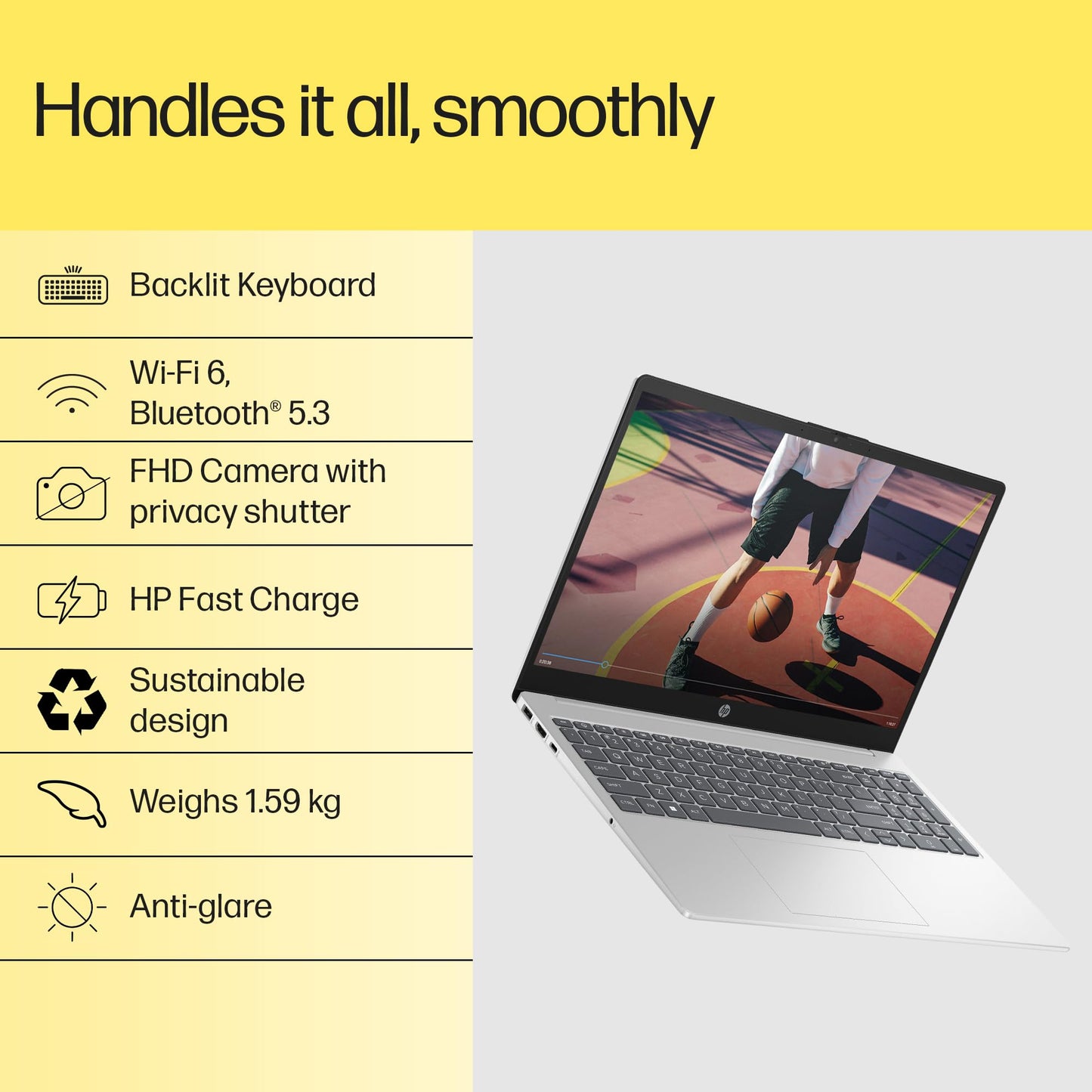 HP 15, AMD Ryzen 5 7530U Laptop (16GB DDR4,512GB SSD) Anti-Glare, Micro-Edge,15.6''/39.6cm, FHD, Win11, M365 Basic(1yr),Office Home24, Silver,1.59kg, Radeon Graphics, FHD Camera w/Shutter, fc0389AU