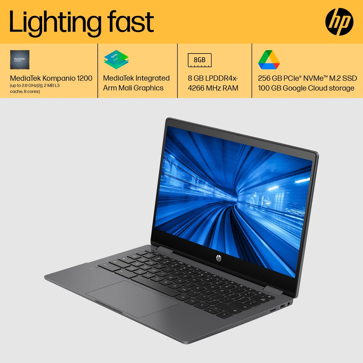 HP Chromebook x360 13B Mediatek Kompanio 1200 13.3Inch(33.8Cm) FHD Touch Covertible Laptop Chrome OS (8GB Ram/256 GB SSD/B&O/7Mediatek Integrated ARM Mali Graphics/Backlit Kb/Chrome 64) 13B-Ca0006Mu