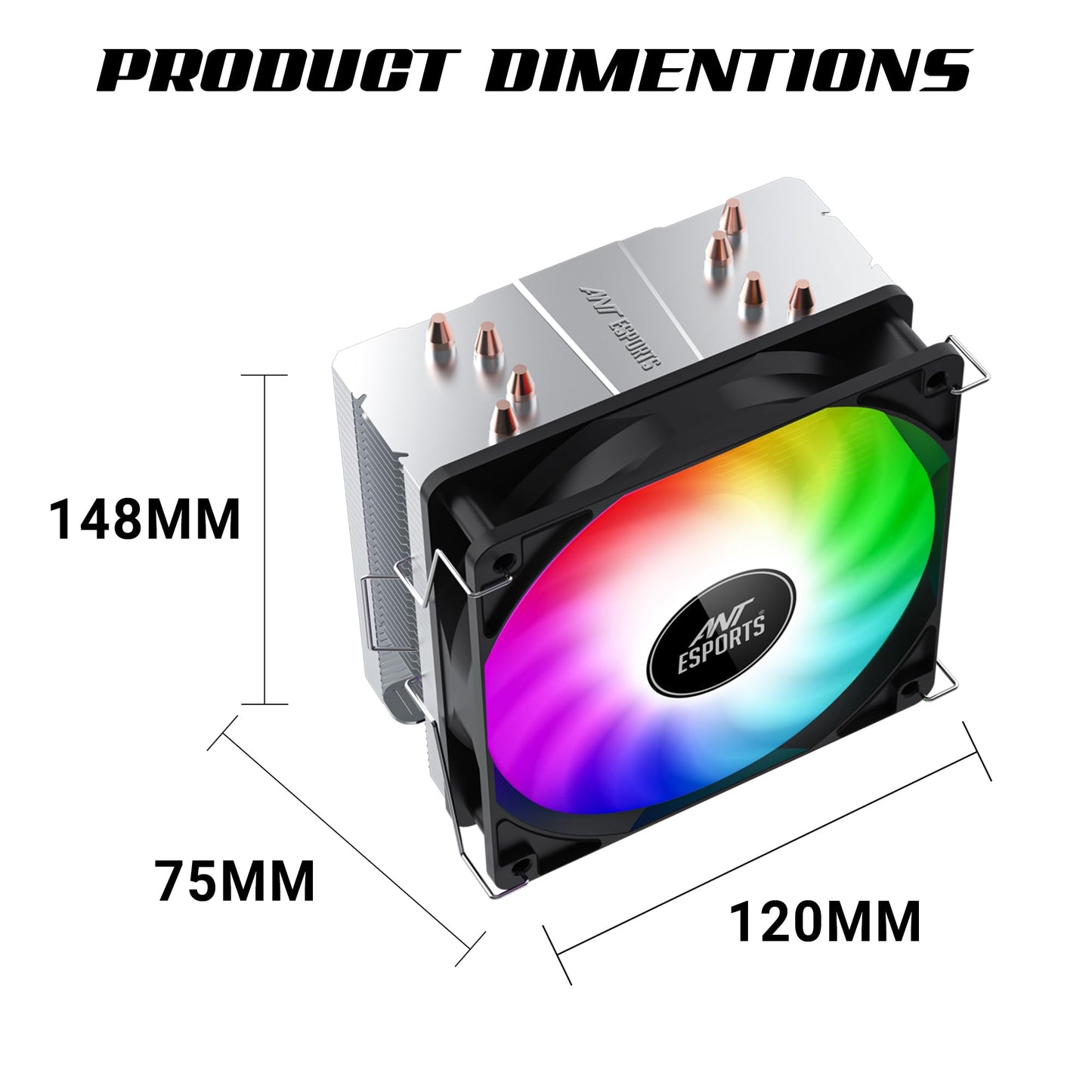 Ant Esports ICE C400 CPU Cooler/CPU Fan with Rainbow LED Fan - Black | Support Intel LGA 1700 / 115X / 1200 & AMD AM5 / AM4 / AM3+ / AM3 / AM2+ / AM2 / FM2+ / FM2 / FM1