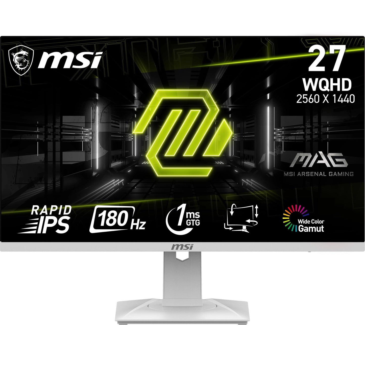 MSI MAG 274QRFW 27 Inch WQHD Gaming Monitor - 2560 x 1440 Rapid IPS Panel, 180 Hz / 1ms GtG, 123% sRGB Colour Gamut, Fan-Less Design, DisplayHDR 400 - DP 1.4a, HDMI 2.0b
