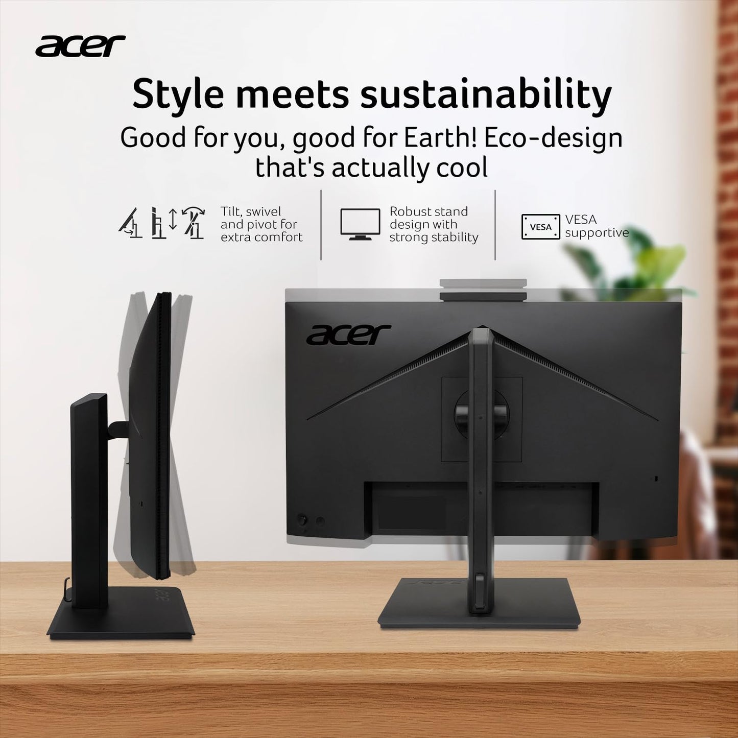 Acer B247Y D6 23.8 Inch IPS Full HD Backlit LED LCD Monitor I IR 5M Adjustable Webcam with Human Presence Detection, 120Hz, Height Adjustment and Pivot, HDMI, VGA, DP, USB 3.2 HUB I Stereo Speakers