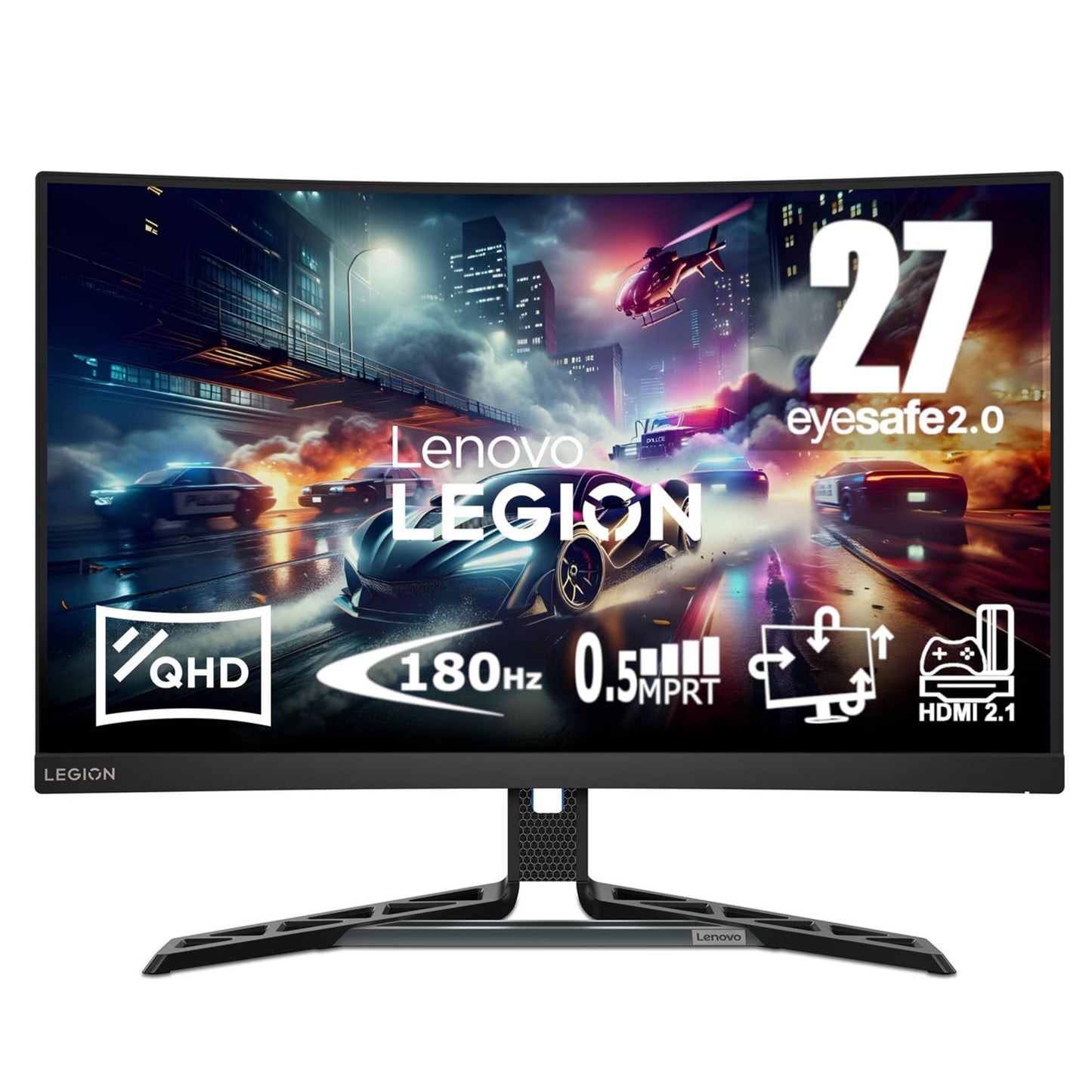 Lenovo Legion-R27qc-30 | 27" (68.5cm) QHD 180Hz Curved Gaming Monitor | 0.5ms, AMD FreeSync, 99%sRGB, 3Wx2Speaker, 2xHDMI 2.1 TMDS, 1xDP 1.4 (HBR3)|Tilt, Swivel, Pivot, Height Adjust|Black| 67C6GAC2IN