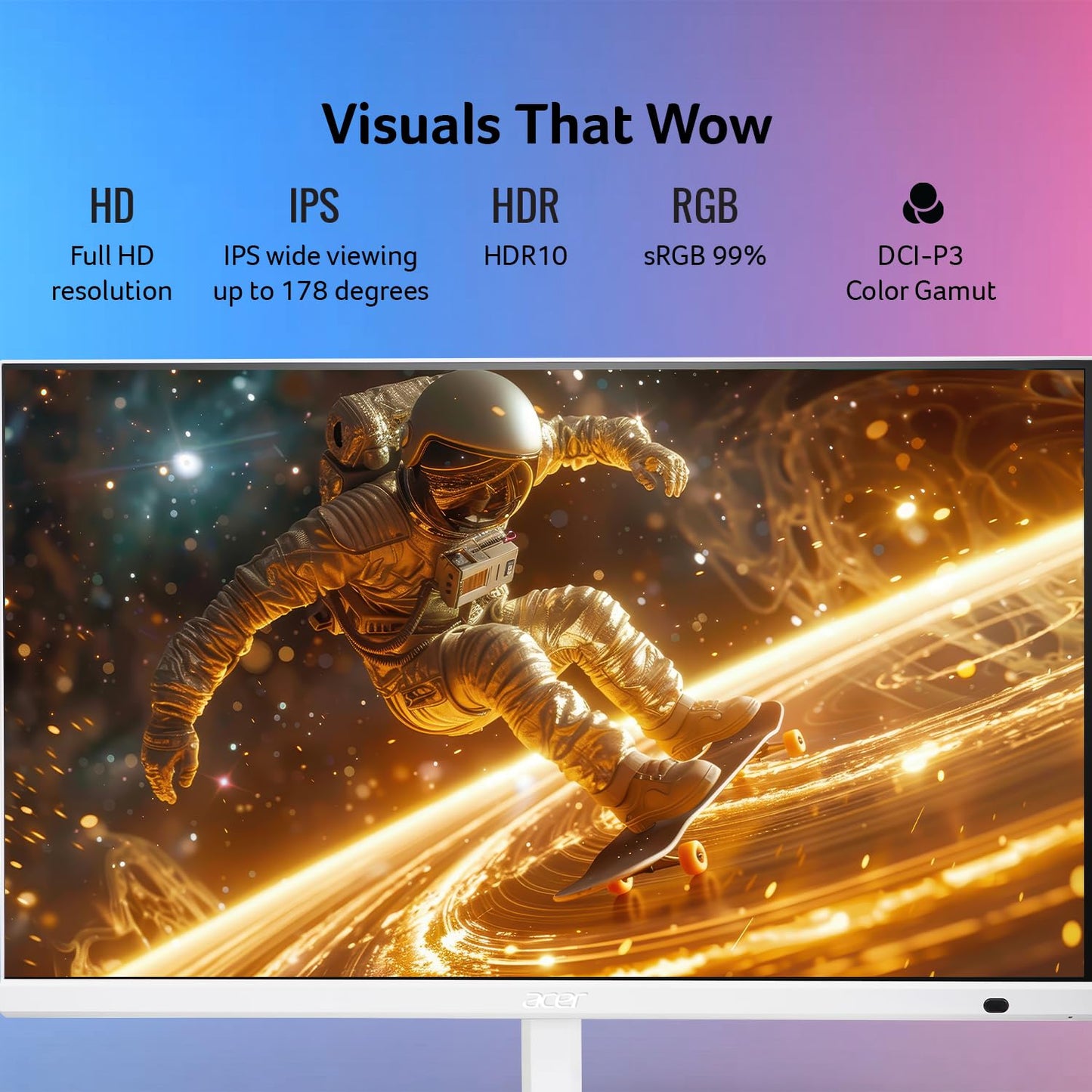 Acer RS242Y W 23.8 Inch Smart Full HD IPS Backit LED Monitor with WebOS I iOT Device I Airplay, Miracast, Wireless Mirroring, Bluetooth Support I HDR10 I Ergo Stand I Remote Control I Stereo Speakers