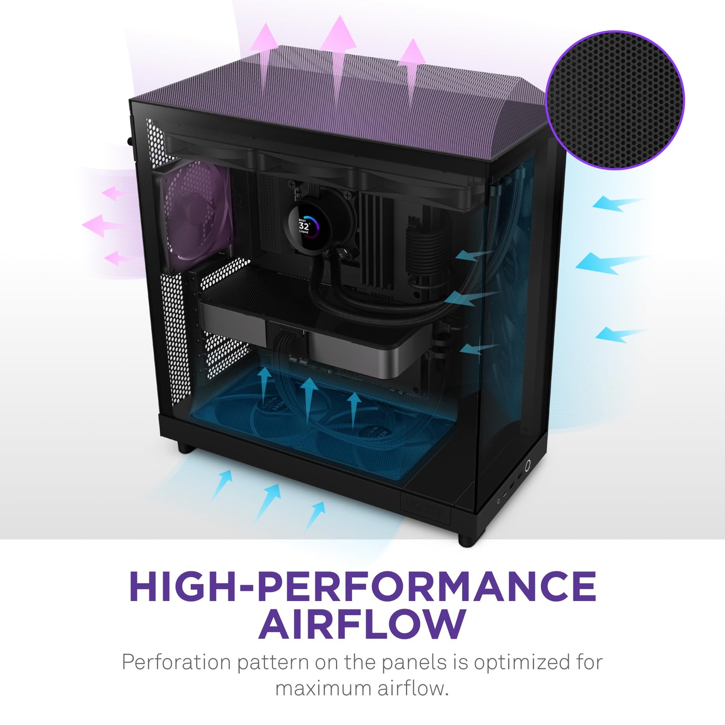 NZXT H6 Flow | CC-H61FB-01 | Compact Dual-Chamber Mid-Tower Airflow Case | Panoramic Glass Panels | High-Performance Airflow Panels | Includes 3 x 120mm Fans | Cable Management | Black