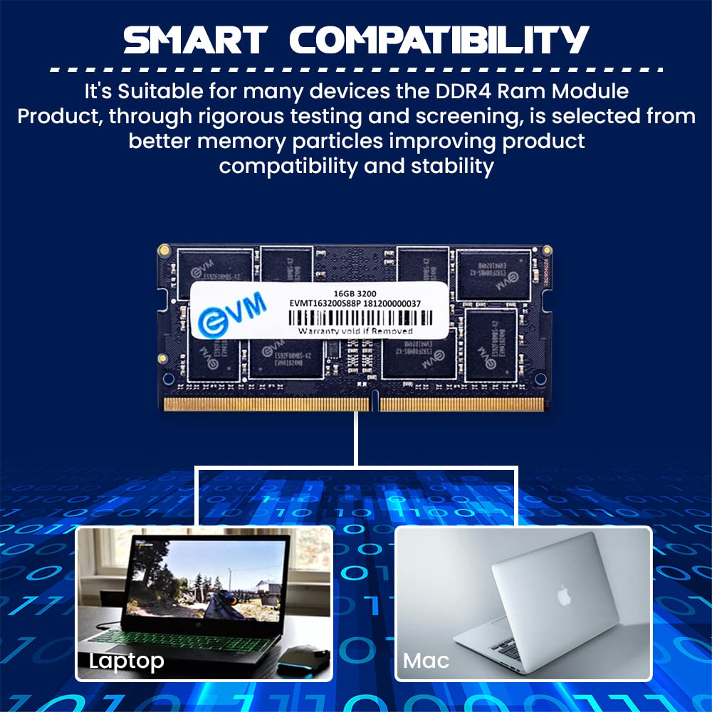 EVM 16GB DDR4 Laptop RAM 3200MHz - Unleash Your System's Full Potential - Perfect for Gamers, Office Work, and More - 10 Years Warranty (EVMT16G3200S88P)