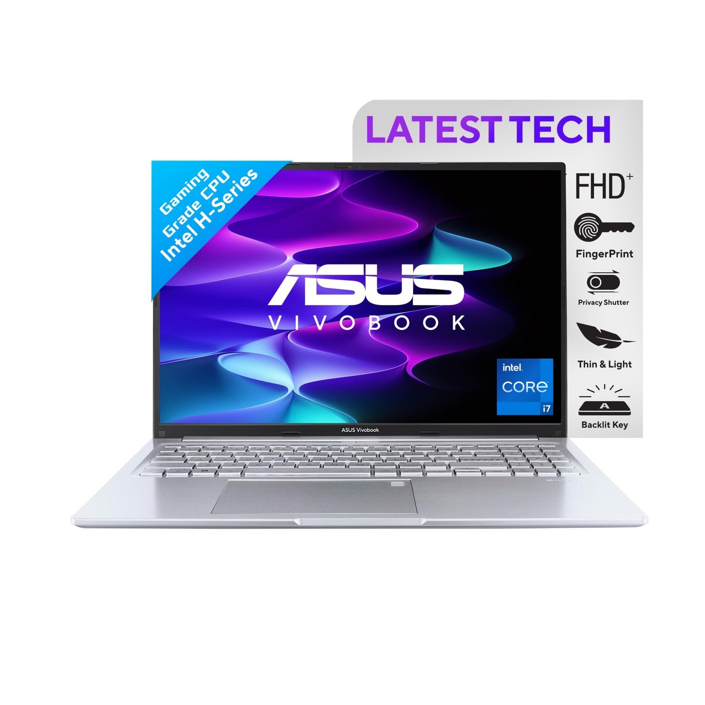 ASUS Vivobook 16, Intel Core i7-12700H (Gaming Grade CPU), 16" (40.64cm) FHD+ 16:10, Thin & Light Laptop (16GB DDR4/512GB SSD/Iris Xe/Win 11/Office 2021/Transparent Silver/1.88 Kg), X1605ZAC-MB741WS