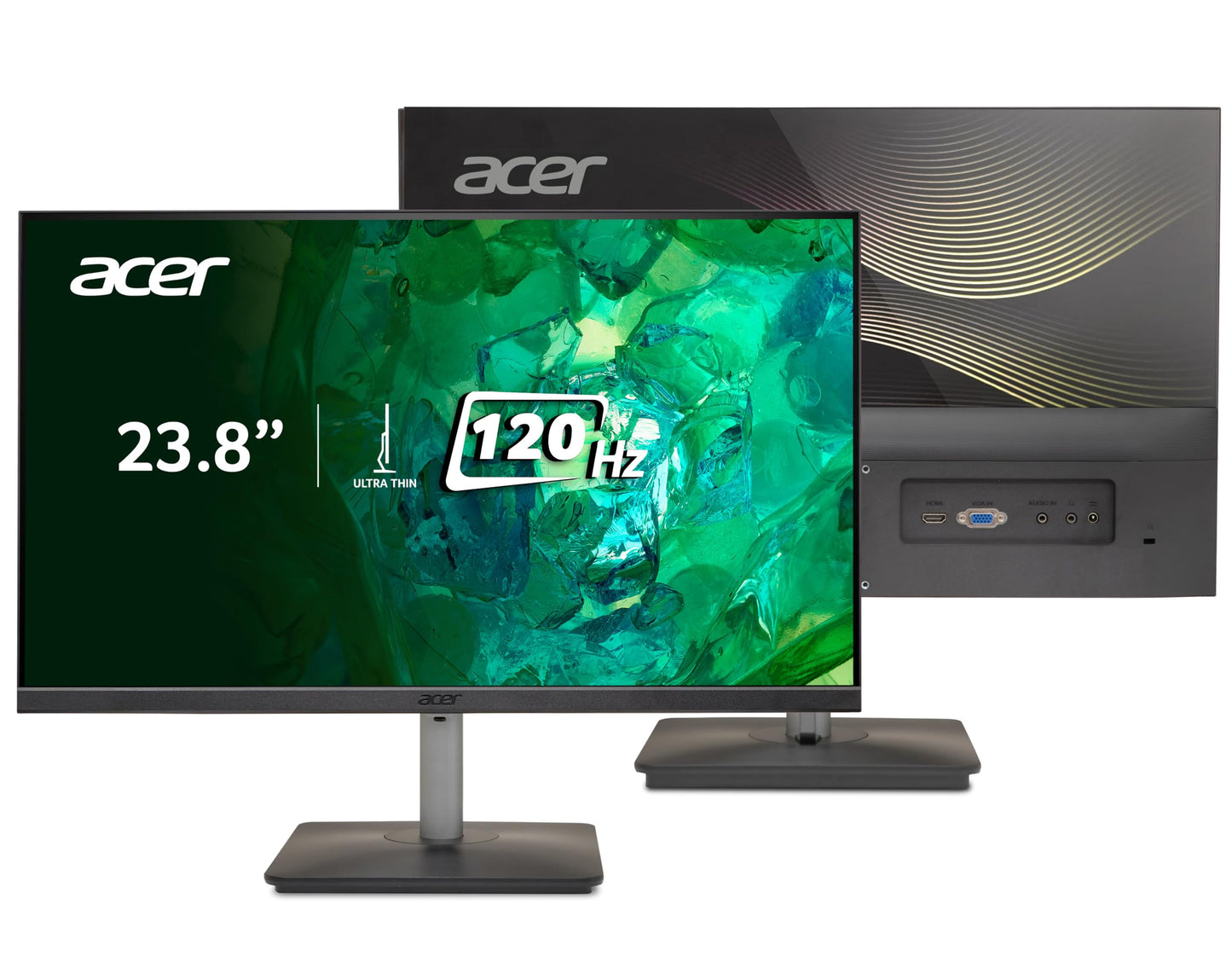 Acer RS242Y 23.8 Inch Full HD IPS Ultra-Thin (6.9mm) Backlit LED Monitor I Color Patterned Back Mood Light I Dual Glass Design, Sleek Metal Frame I 1 MS, 120Hz I 1xHDMI 1xVGA I Speakers I Eye Care