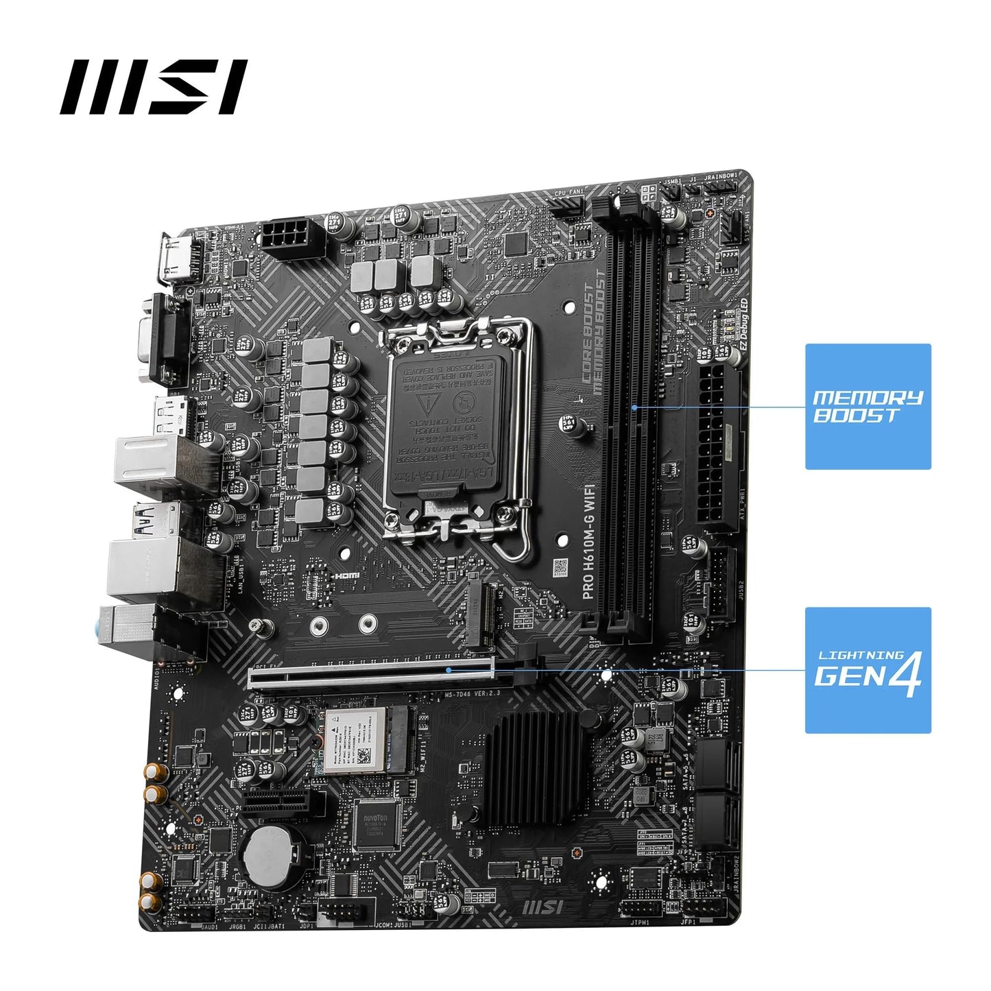 MSI PRO H610M-G WiFi Motherboard – Micro-ATX, Supports 12th/13th/14th Gen Intel Core Processors, LGA 1700 Socket, DDR5 Memory Boost 5600MHz/MAX, PCIe 4, 1G LAN, M.2 Slots, USB 3.2, Wi-Fi 6E