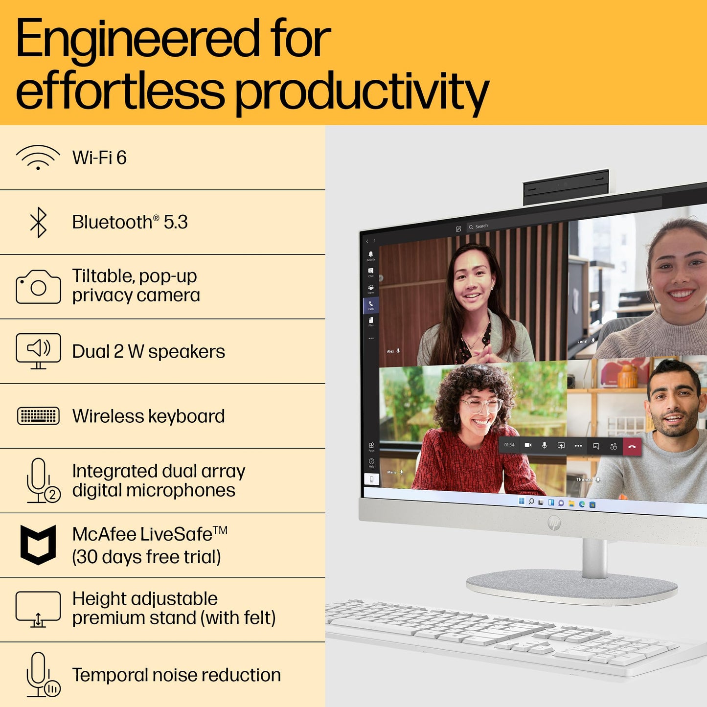 HP All-in-One PC Ryzen 5 7520U 27-inch(68.6cm) FHD IPS Display, 16GB LPDDR5, 1TB SSD, AMD Radeon Graphics, Wireless Keyboard and mouse combo, FHD Camera, (Win 11, MSO, Shell White, 6.72Kg) 27-cr0445in