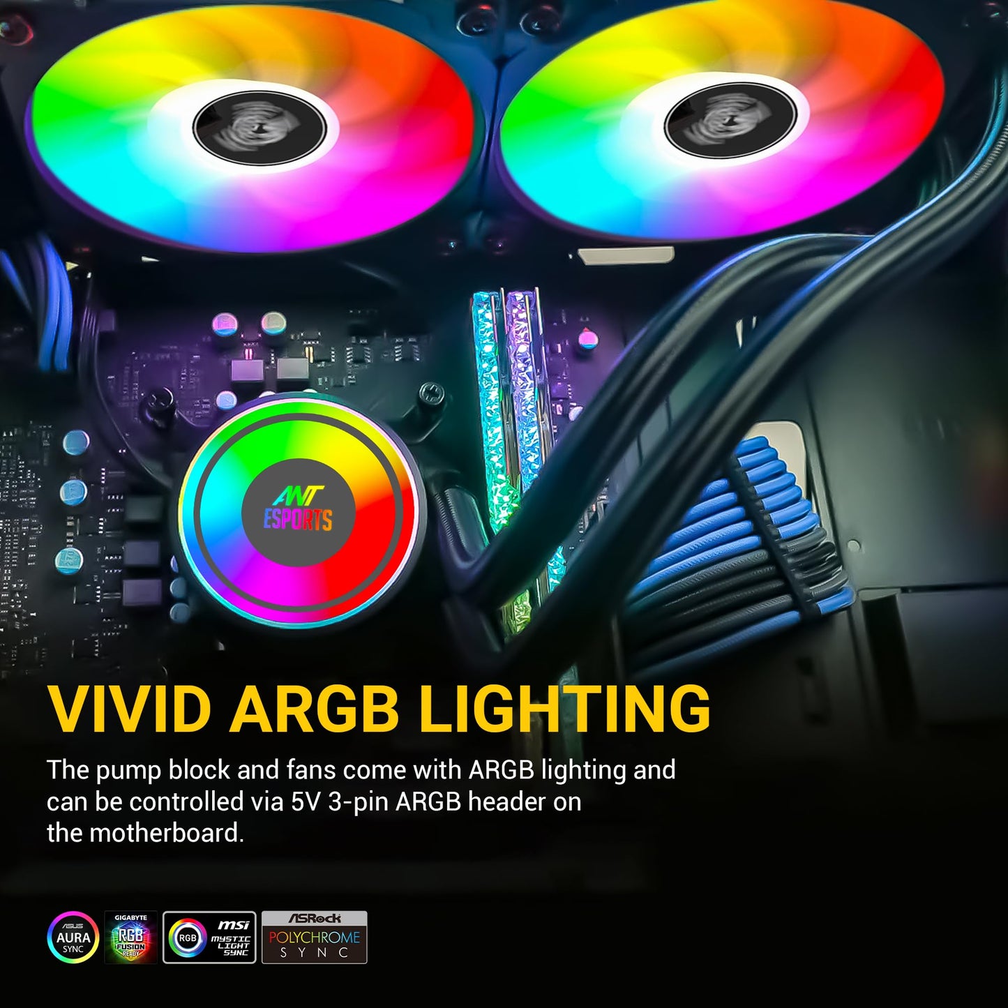 Ant Esports ICE-360 360mm Addressable RGB 2600RPM AIO I CPU Liquid Cooler - Black I Support Intel - LGA115X/1200/1700/1366/2011/2066 , AMD - FM1/FM2/AM2//AM2+/AM3/AM3+/AM4/AM5