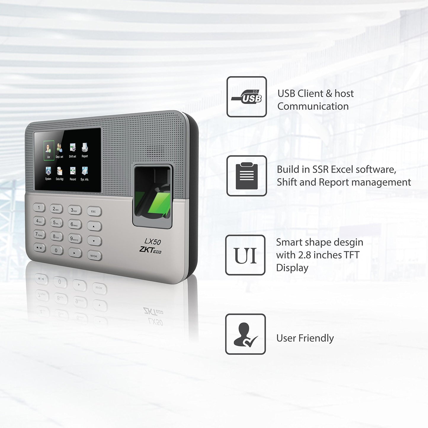 ZKTeco LX50 Biometric Fingerprint Time Attendance Clock | Employee Check-in Recorder with Built-in SSR Excel Software | 500 Users Capacity | No Monthly Fees (Silver)
