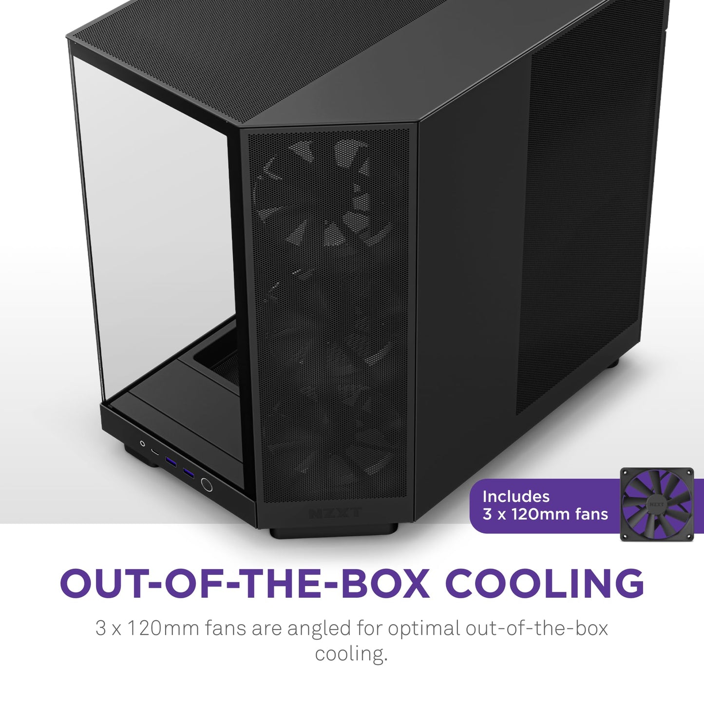 NZXT H6 Flow | CC-H61FB-01 | Compact Dual-Chamber Mid-Tower Airflow Case | Panoramic Glass Panels | High-Performance Airflow Panels | Includes 3 x 120mm Fans | Cable Management | Black