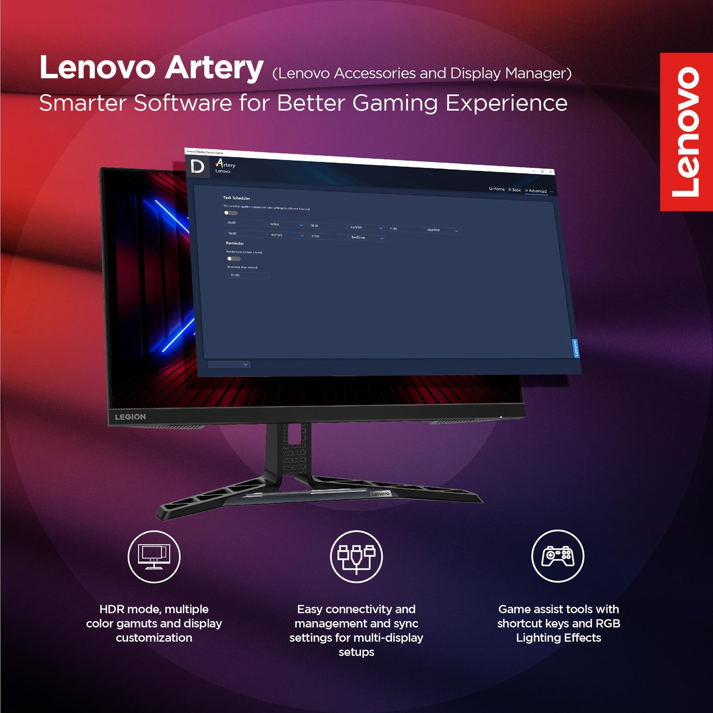 Lenovo Legion R27q-30 | 27 Inch (68.58cm) 165Hz 2K QHD Gaming Monitor | 0.5ms, AMD FreeSync, 99%sRGB, 90% DCI-P3, 3Wx2 Speaker, 2xHDMI, 1xDP|Tilt, Swivel, Pivot, Height Adjust Stand, Black, 67B4GAC1IN